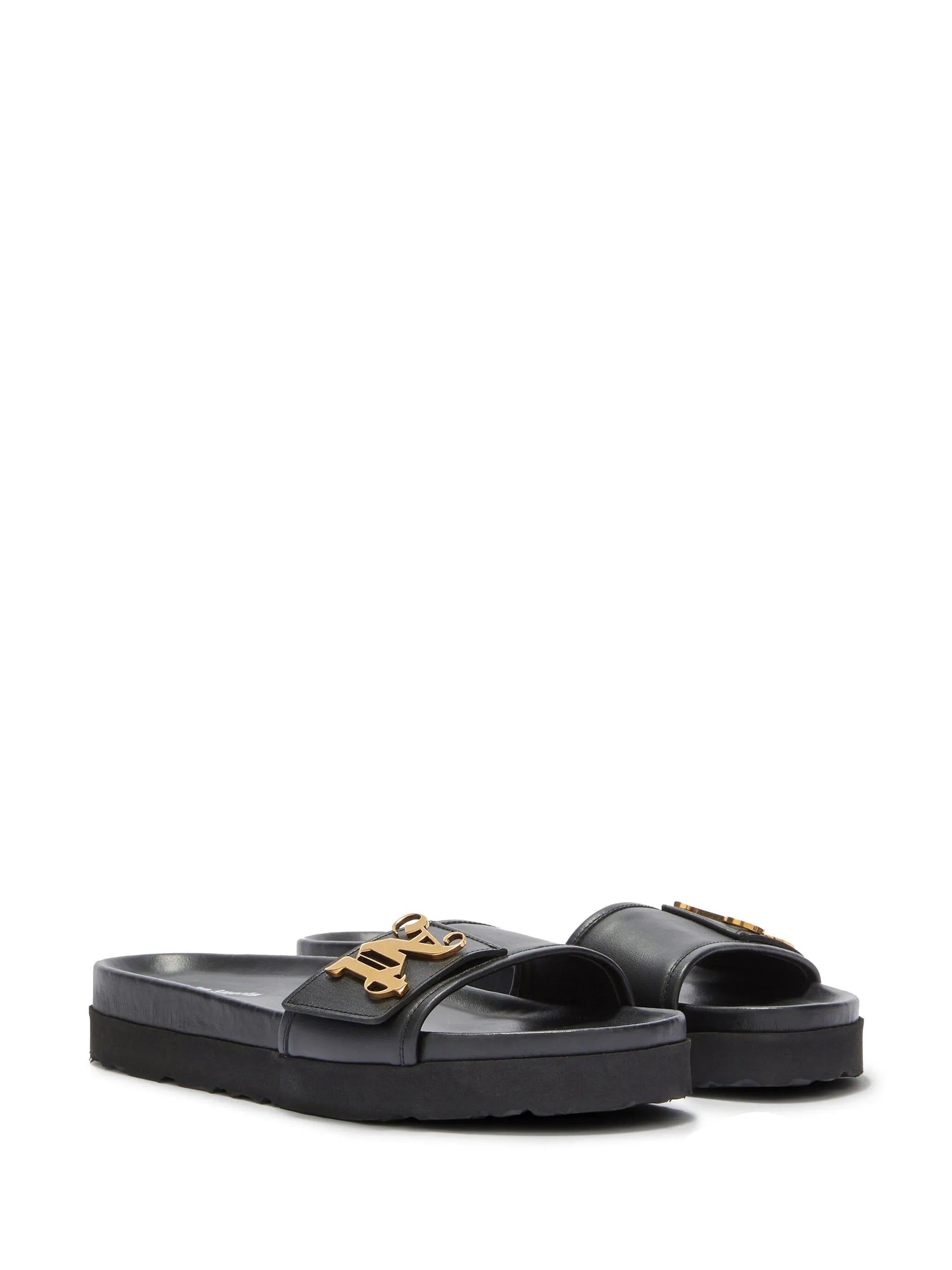 logo-plaque leather slides