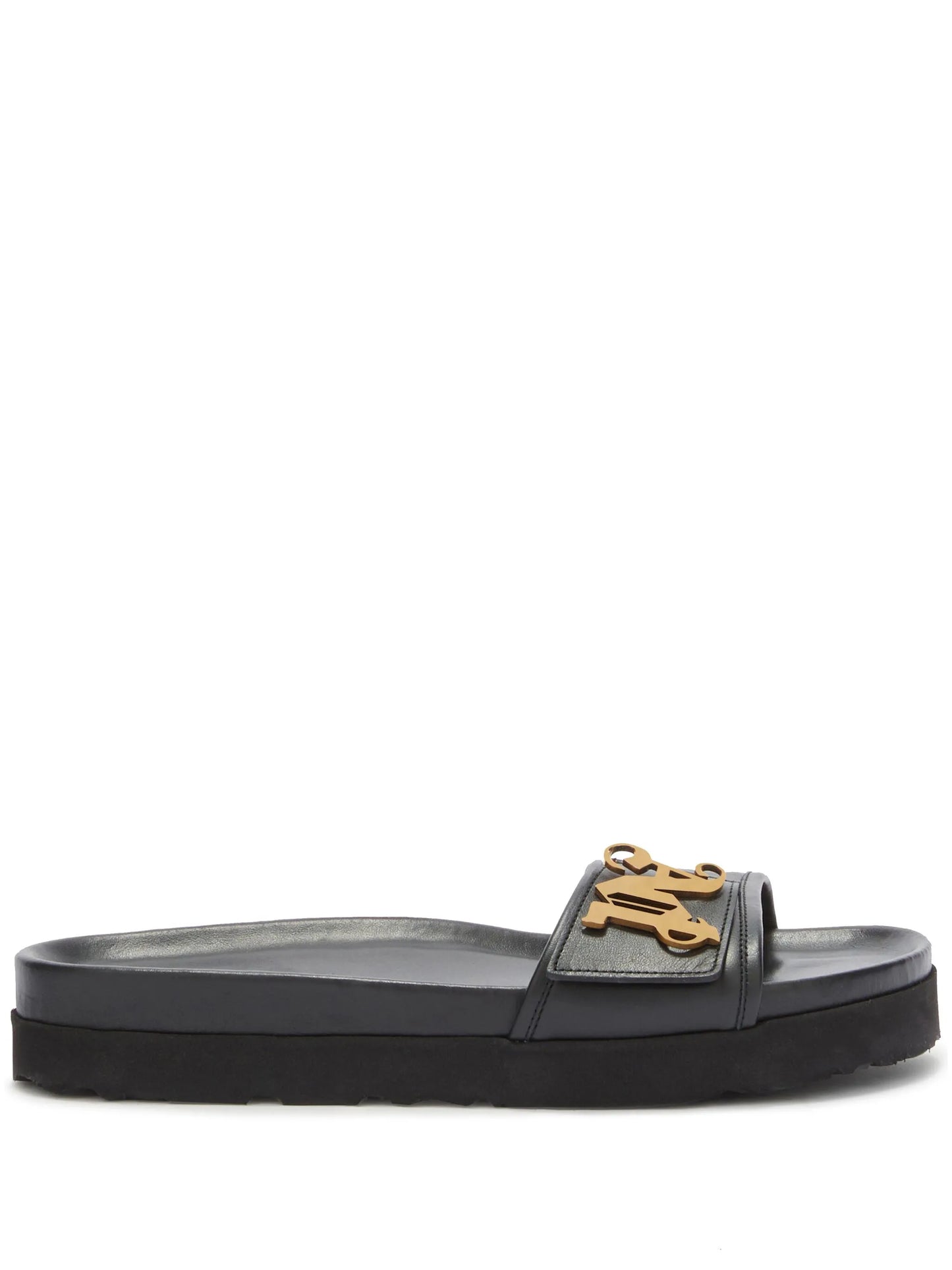 logo-plaque leather slides