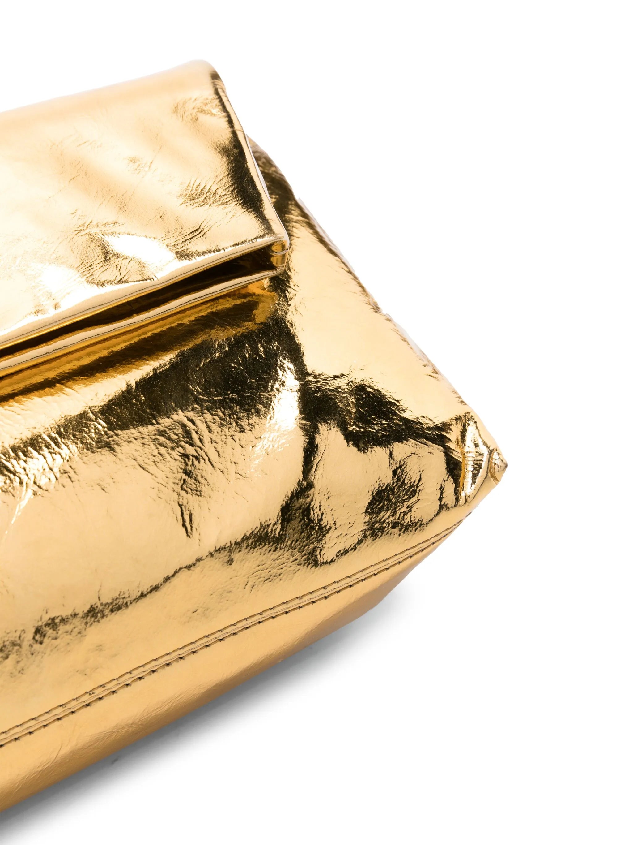 metallic-finish crinkled leather clutch