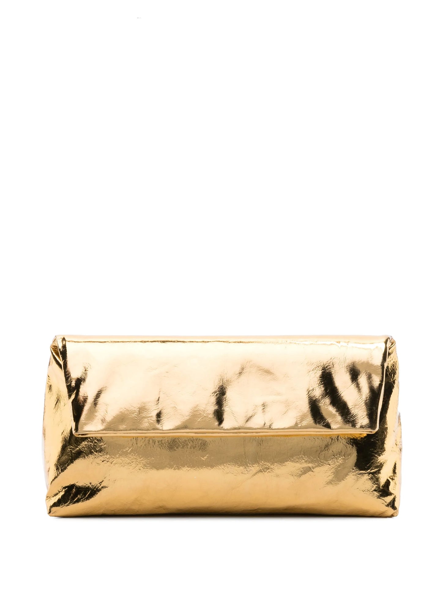 metallic-finish crinkled leather clutch