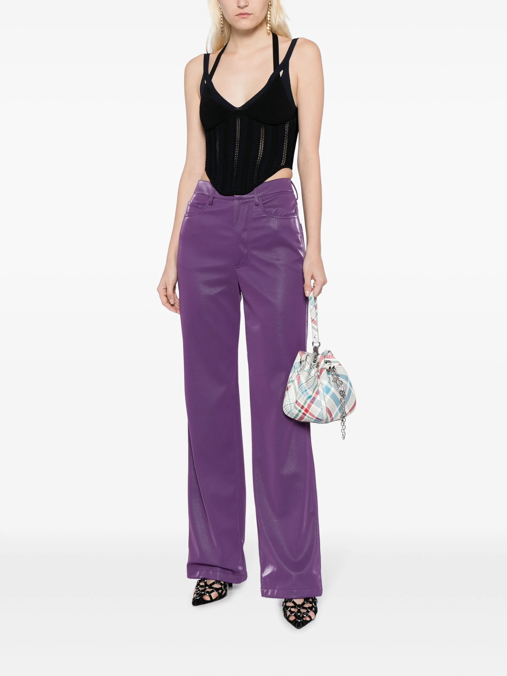 small Chrissy check-print bucket bag