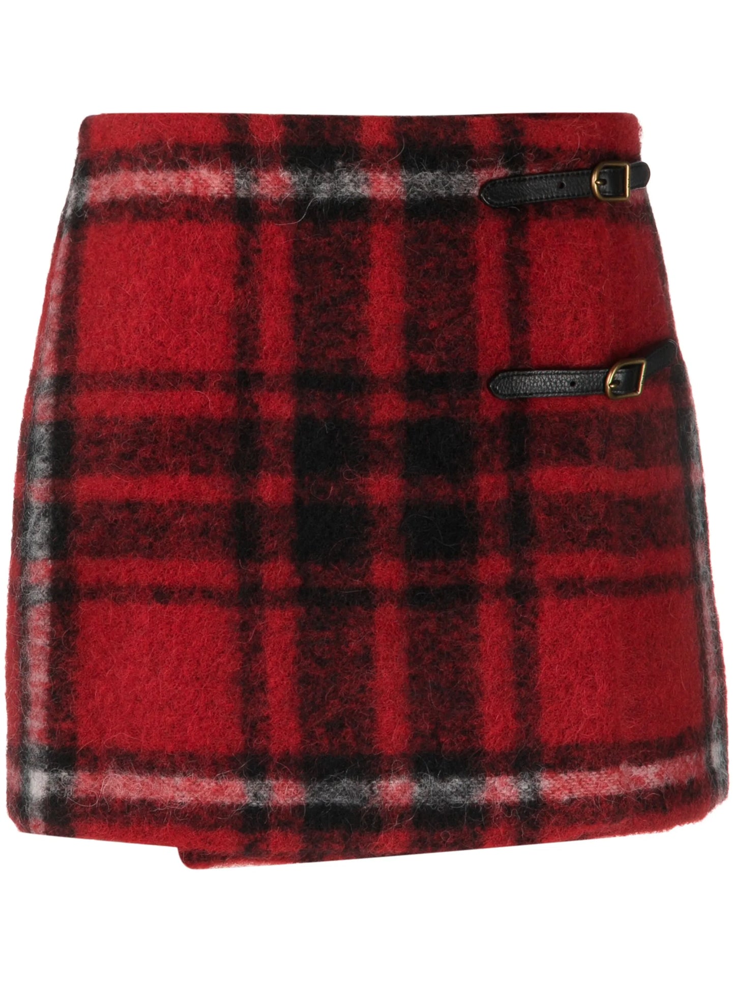 plaid brushed-effect wrap miniskirt
