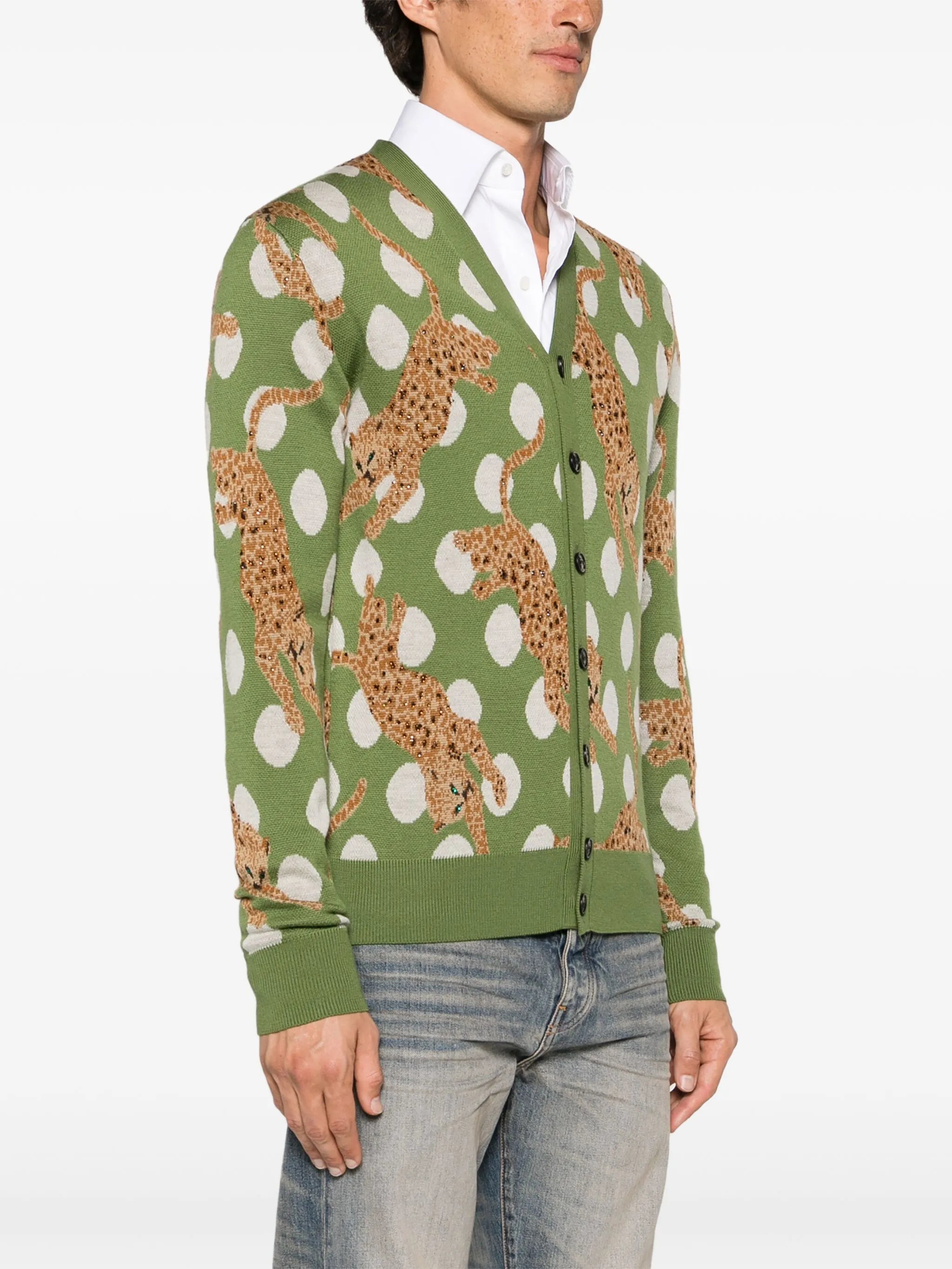 Leopard Crystal wool cardigan