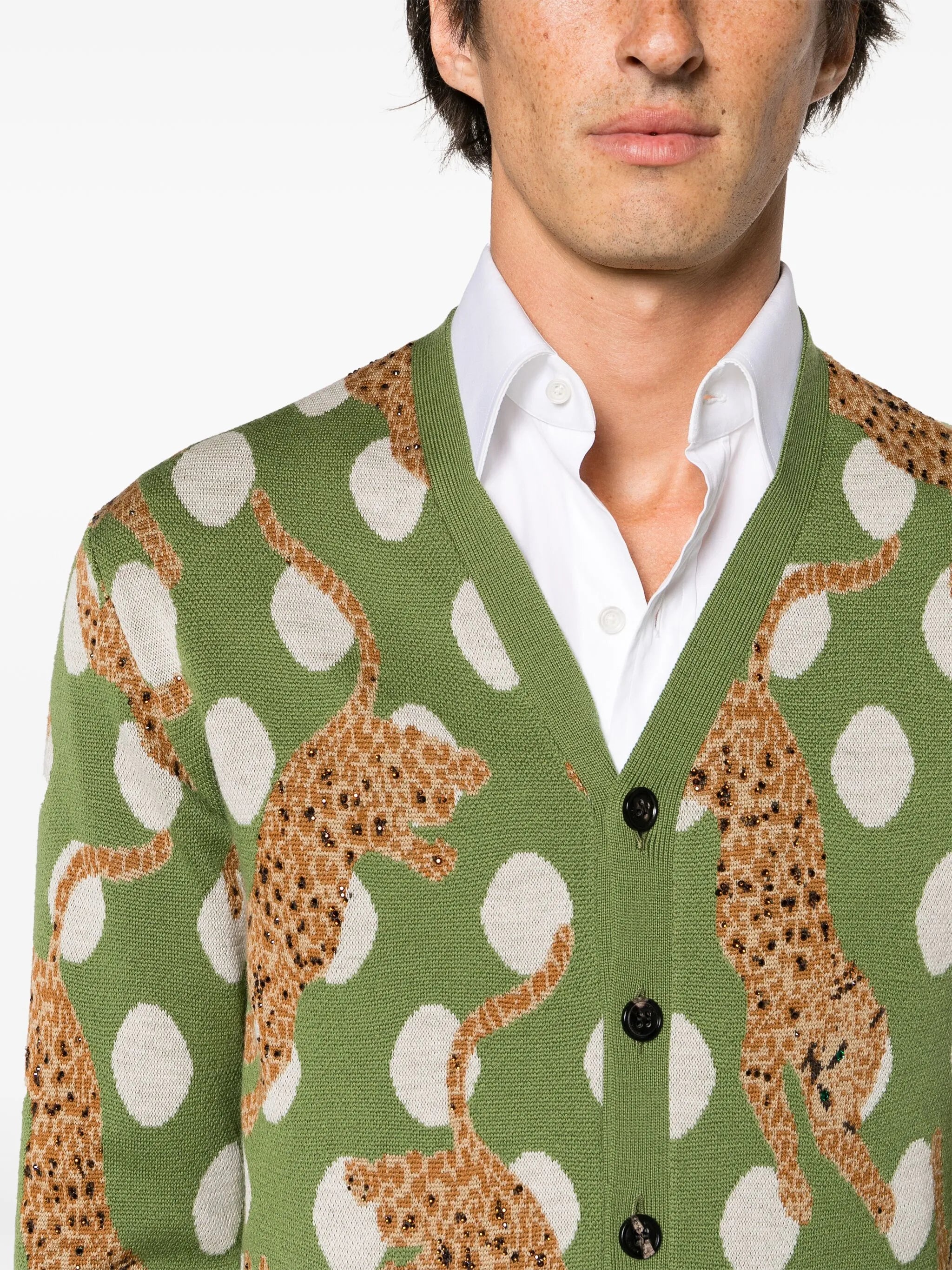Leopard Crystal wool cardigan
