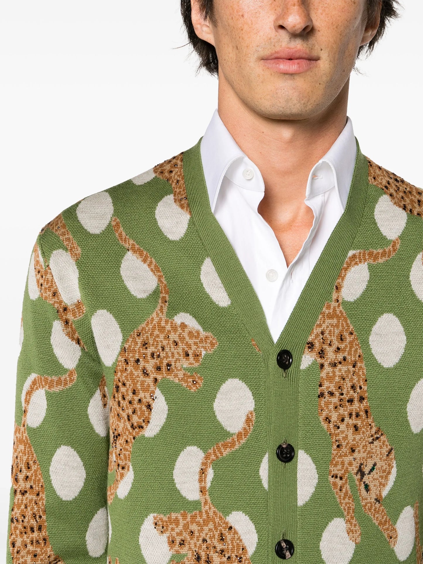 Leopard Crystal wool cardigan