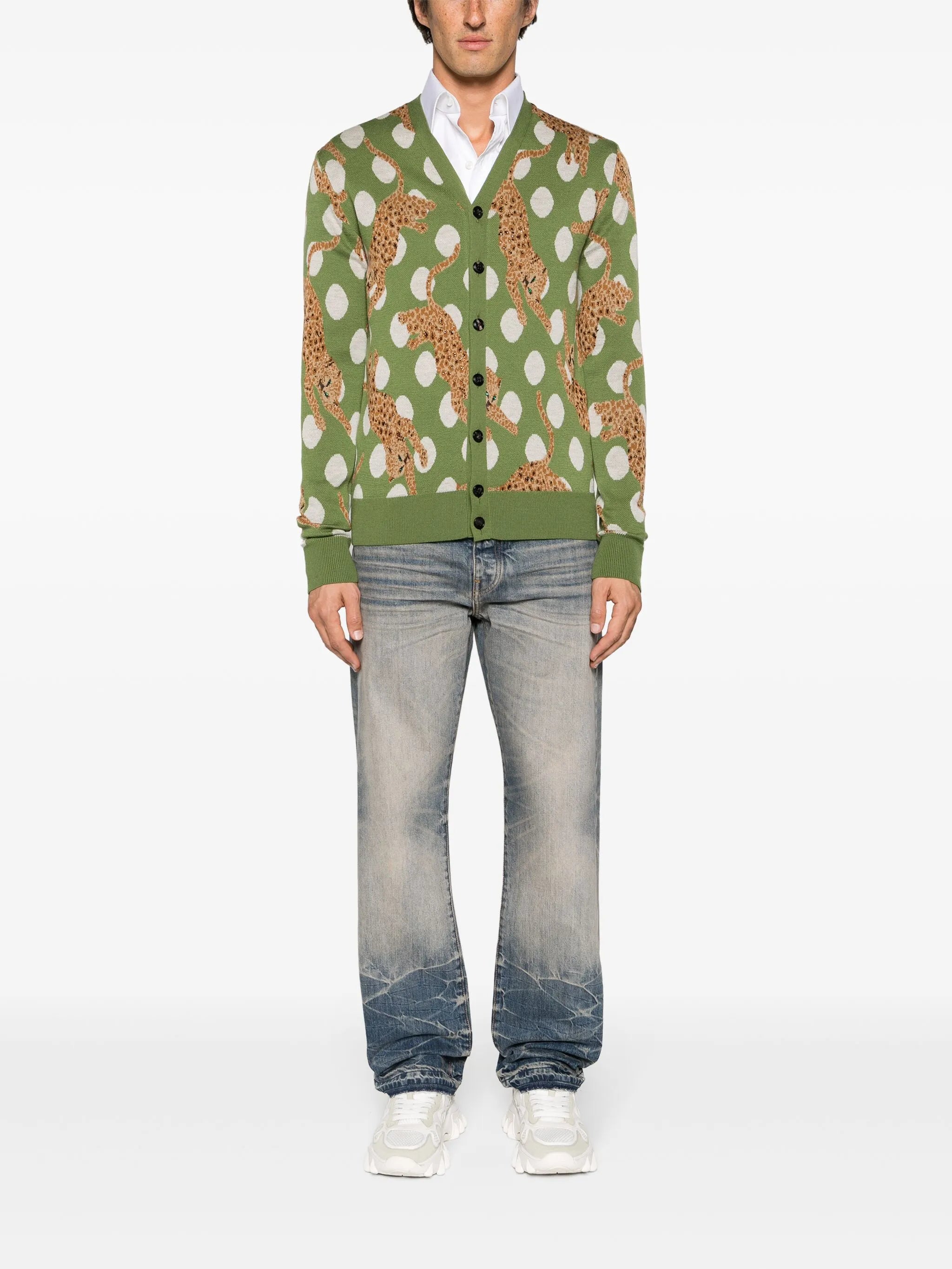 Leopard Crystal wool cardigan