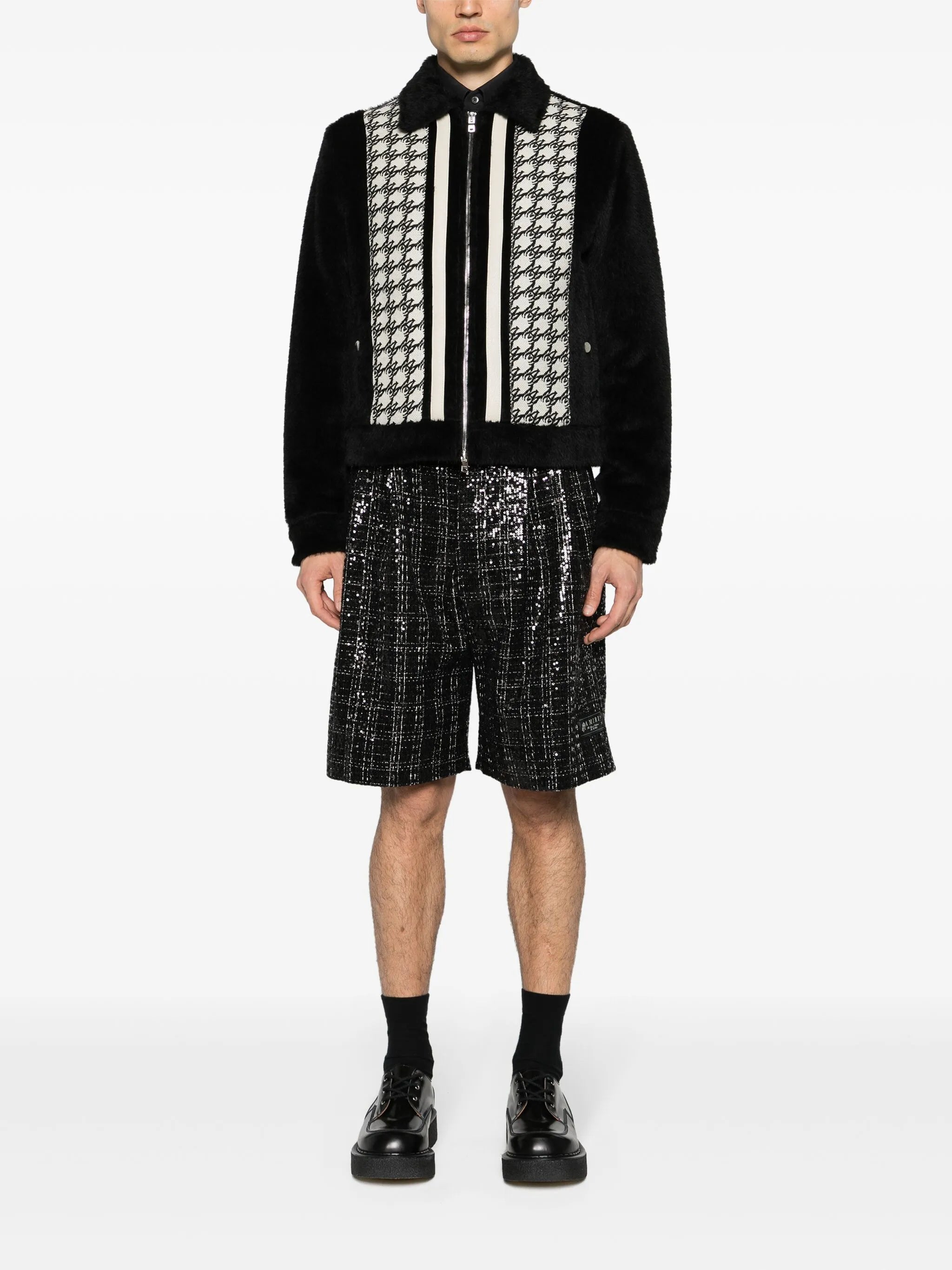sequinned bouclé skater shorts