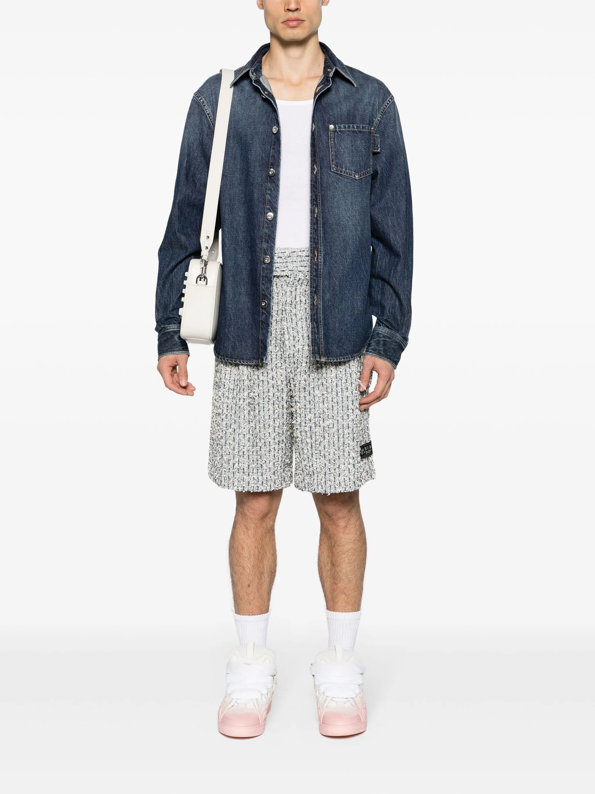 pleated bouclé skater shorts