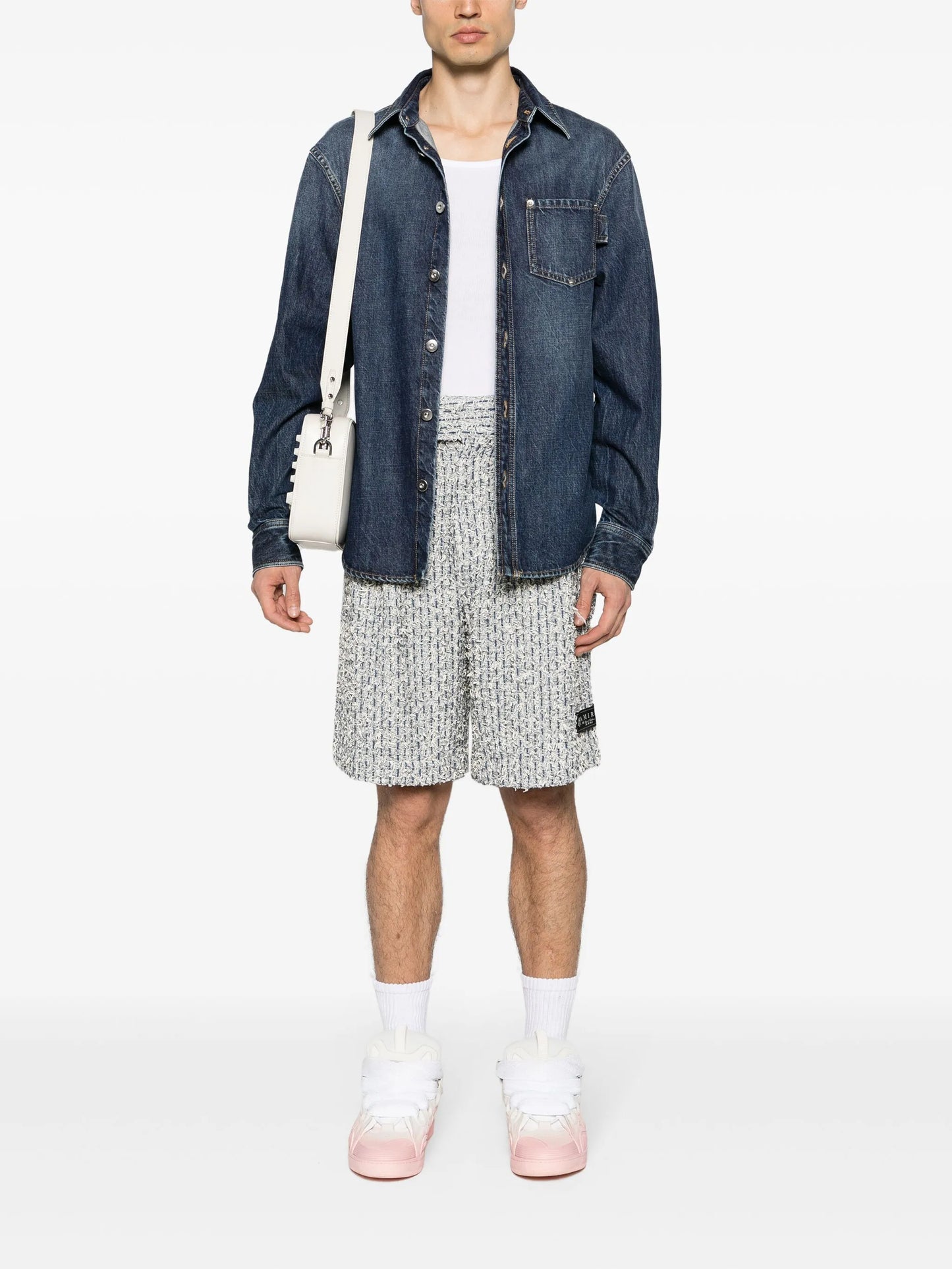 pleated bouclé skater shorts