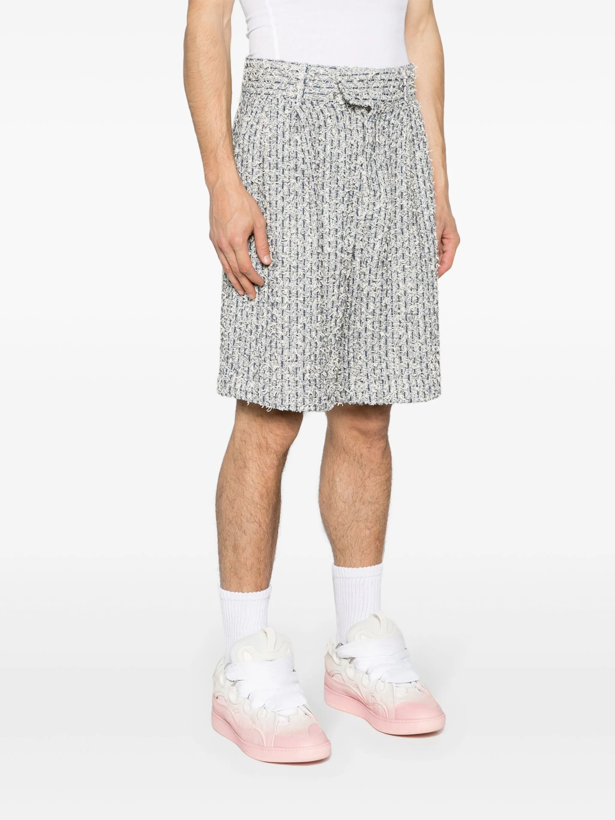 pleated bouclé skater shorts