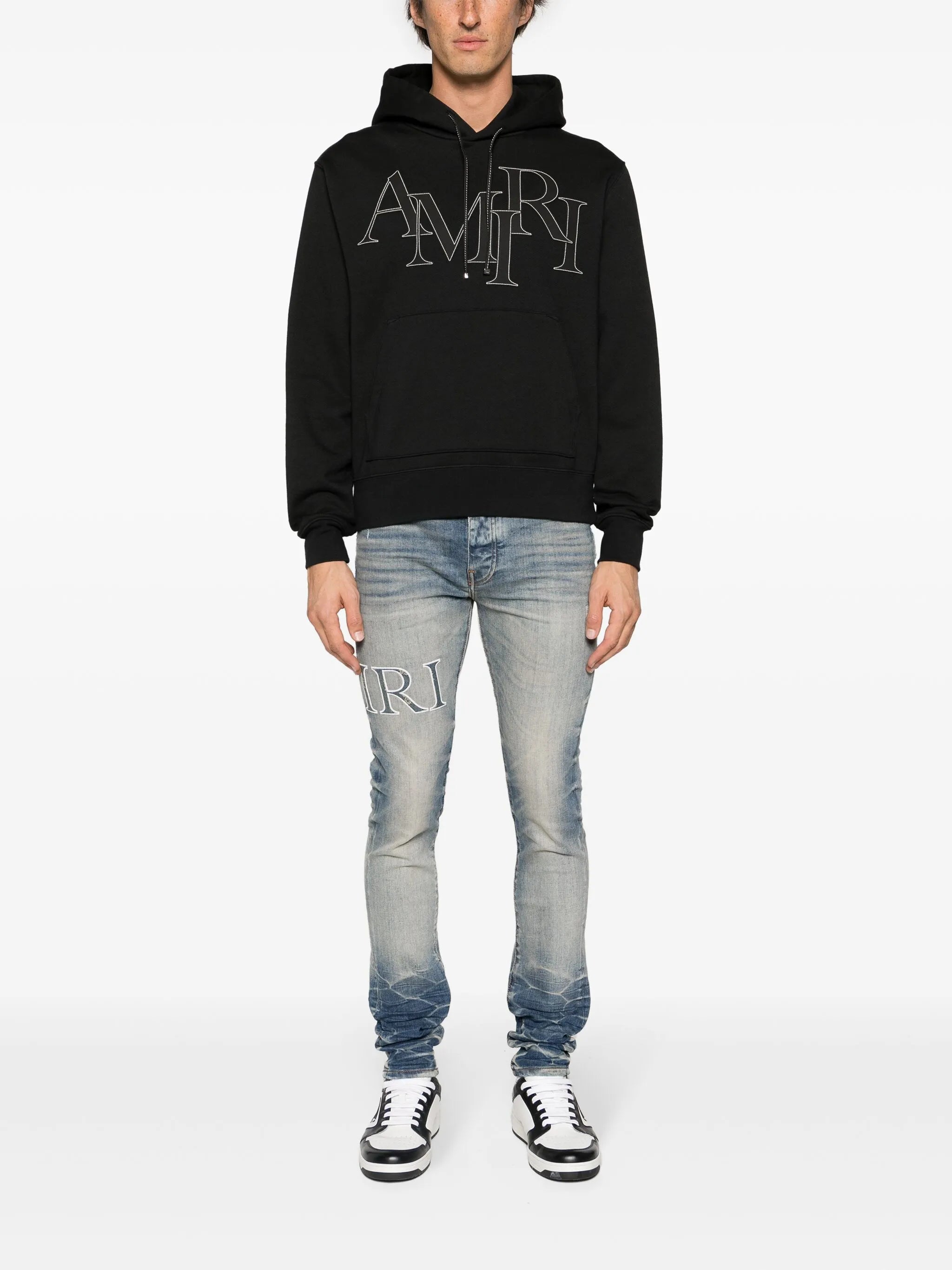 Staggered logo-patches hoodie