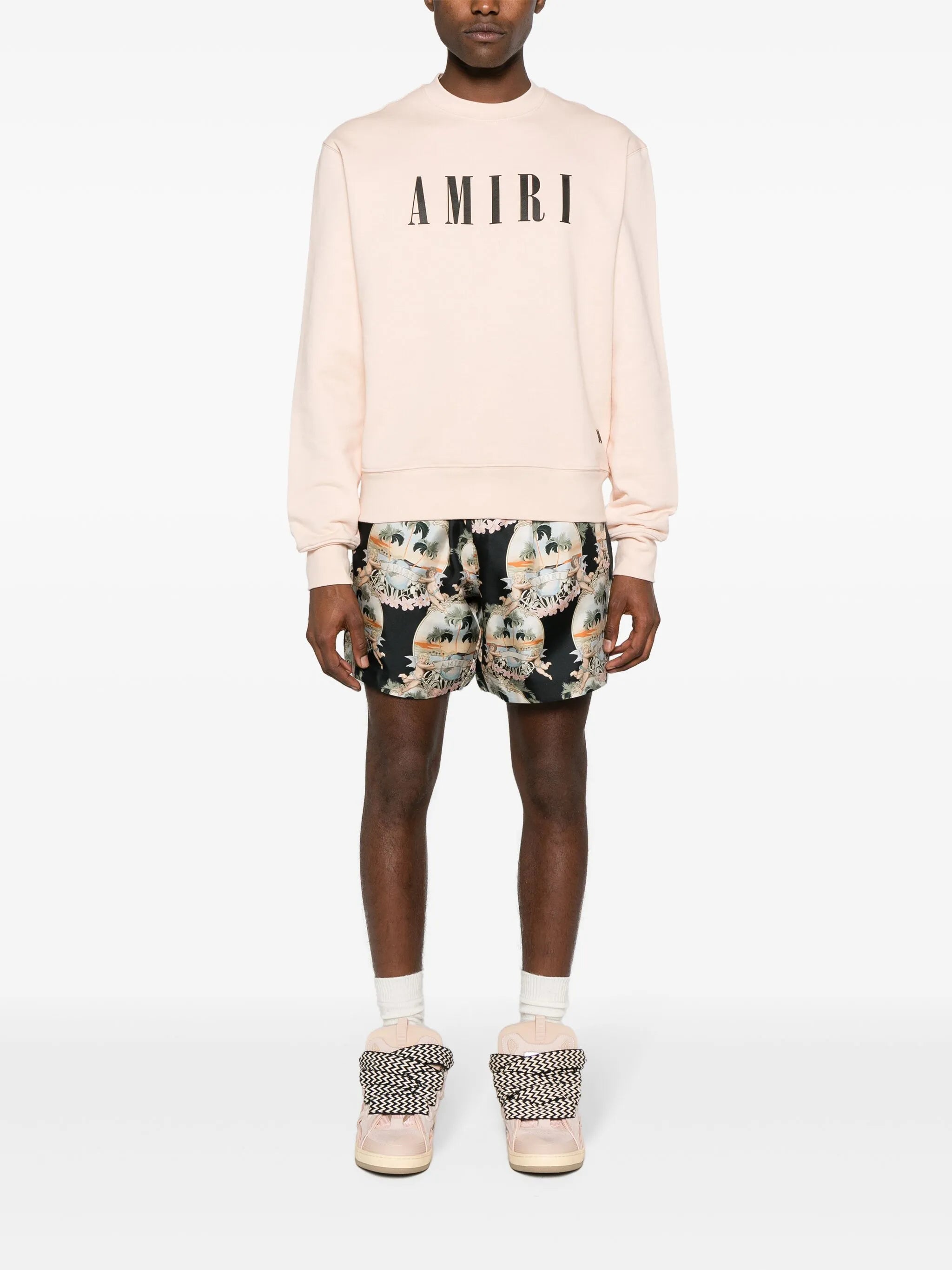 illustration-print silk shorts