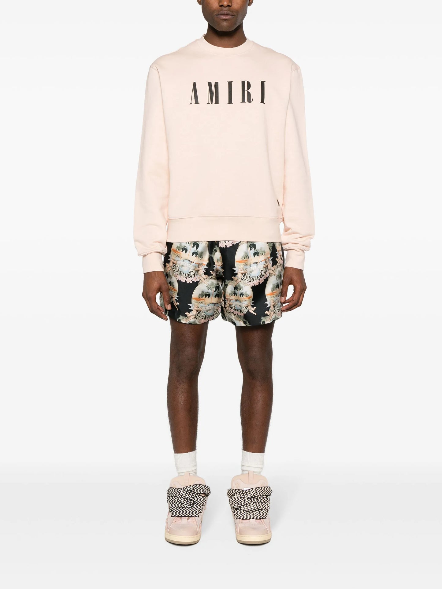 illustration-print silk shorts