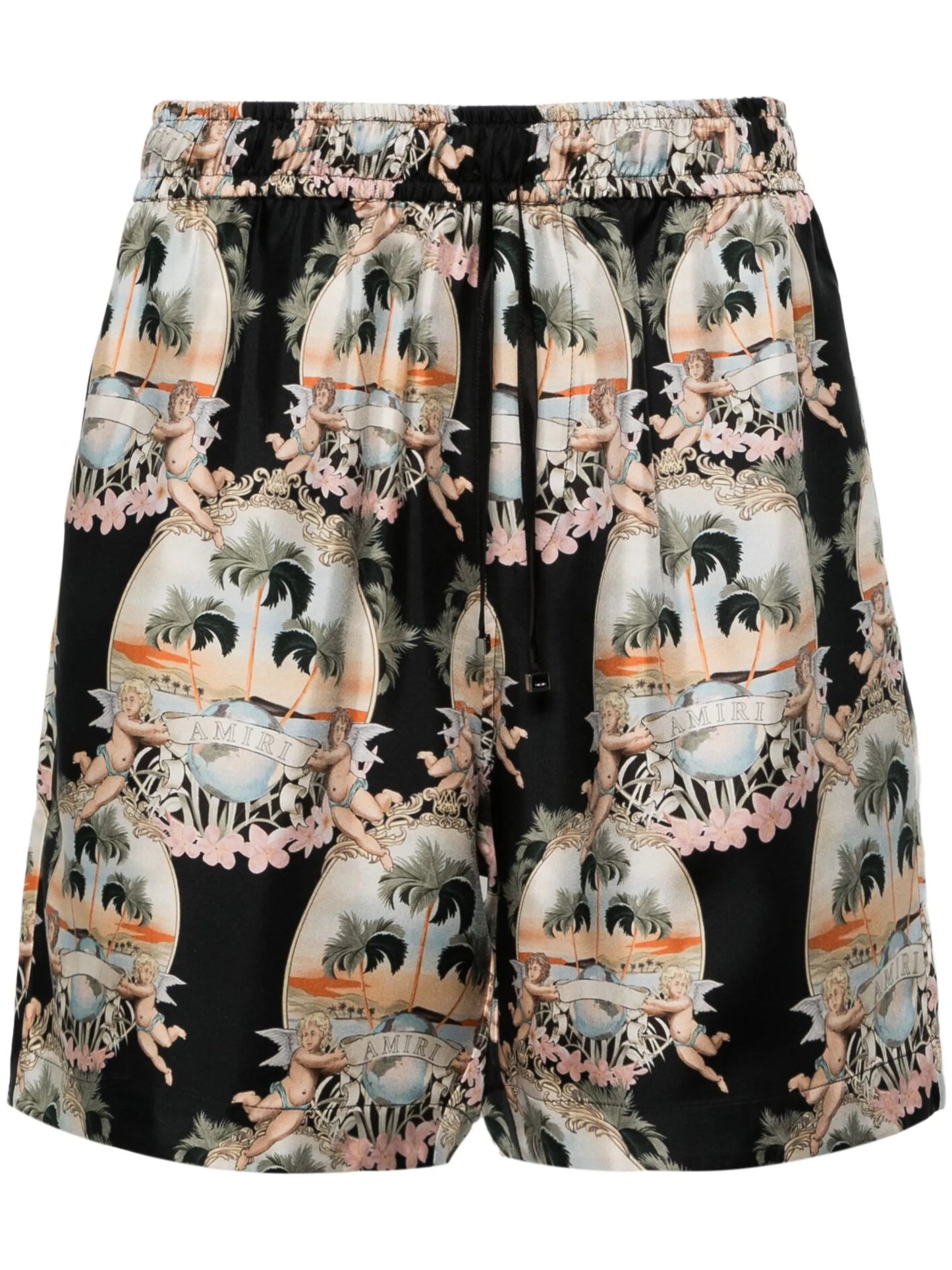 illustration-print silk shorts