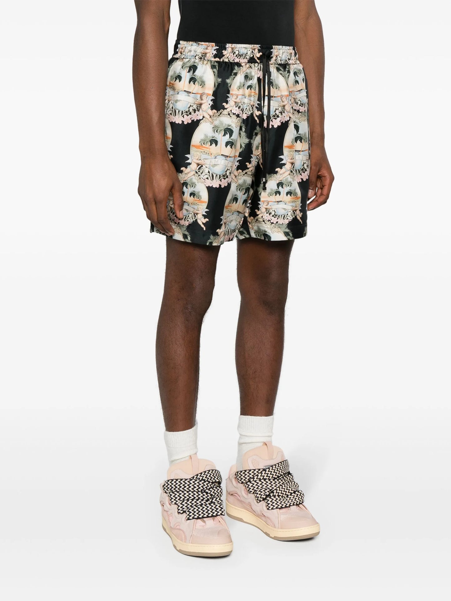 illustration-print silk shorts