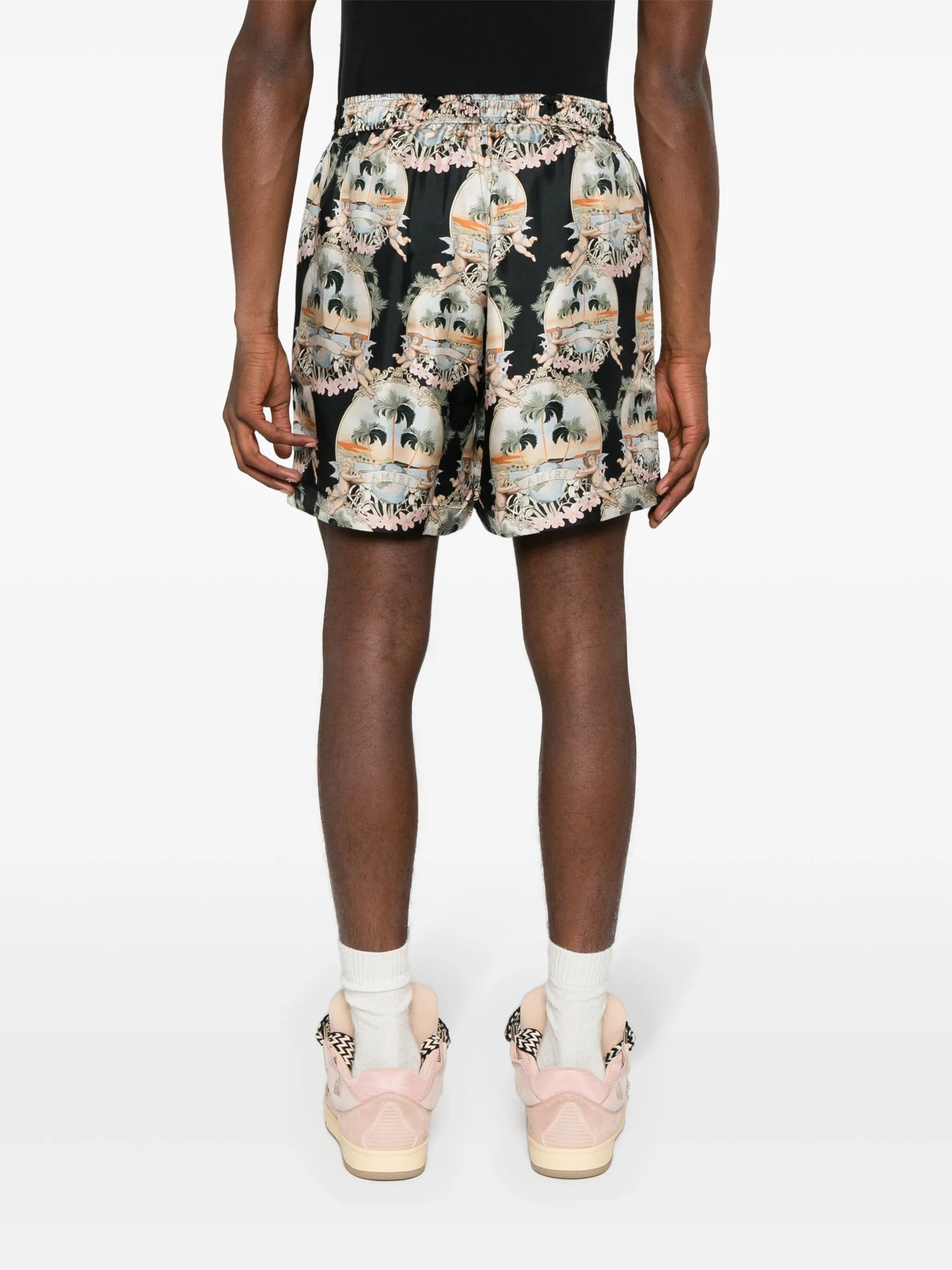 illustration-print silk shorts