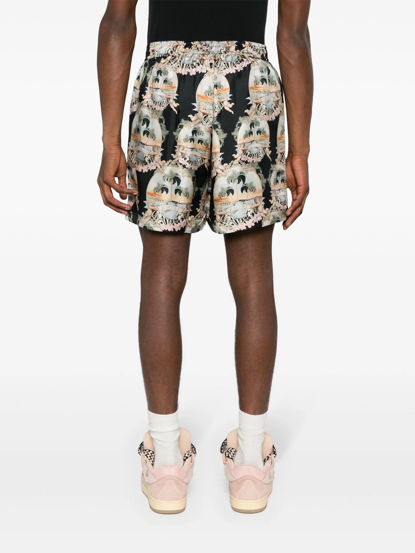 illustration-print silk shorts