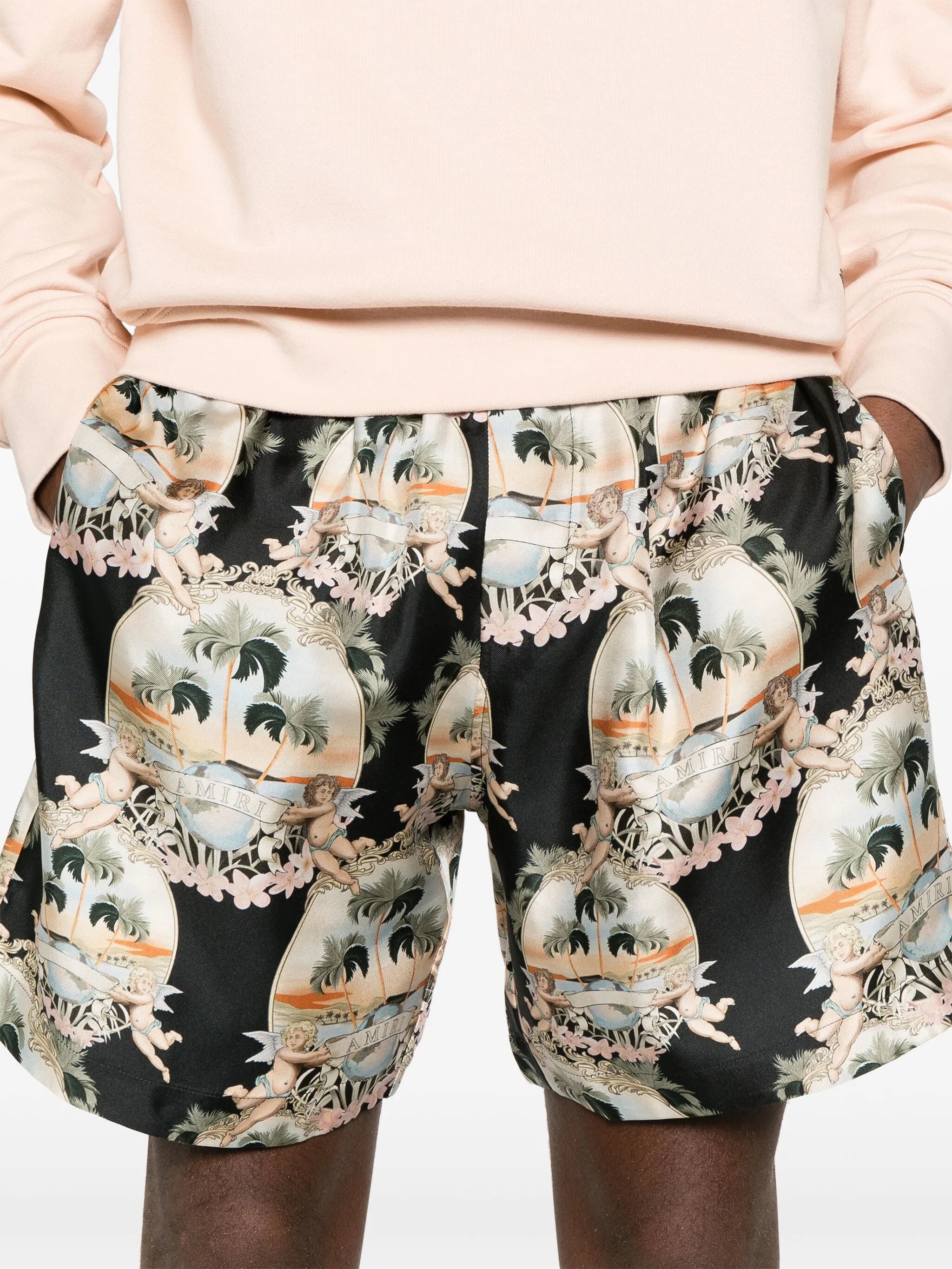 illustration-print silk shorts