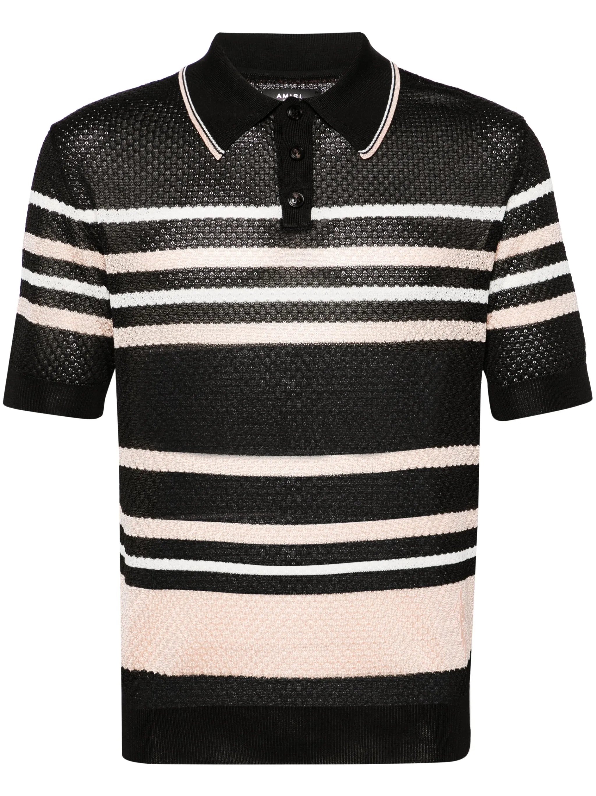 striped pointelle-knit polo shirt