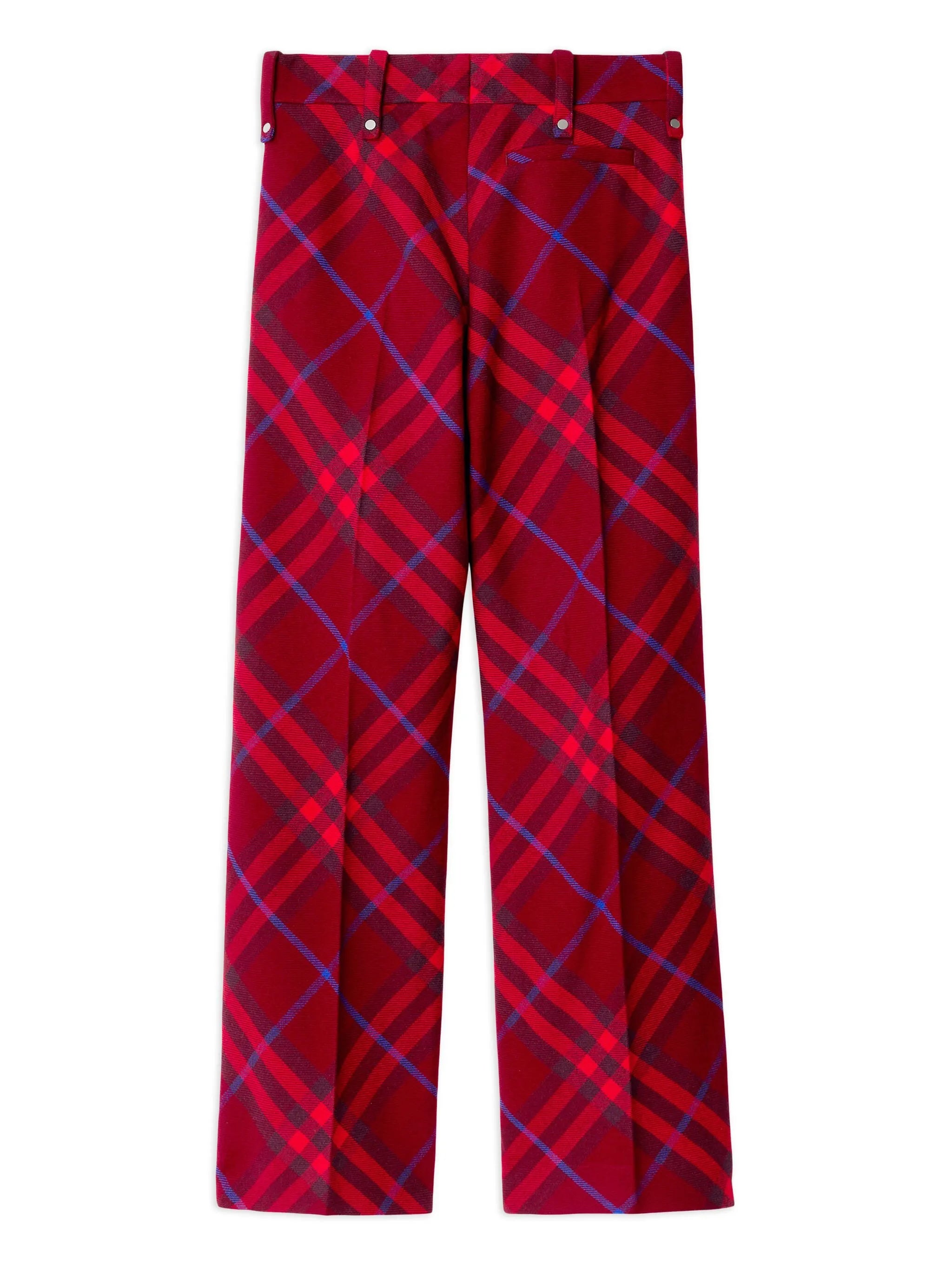 checked straight-leg wool trousers