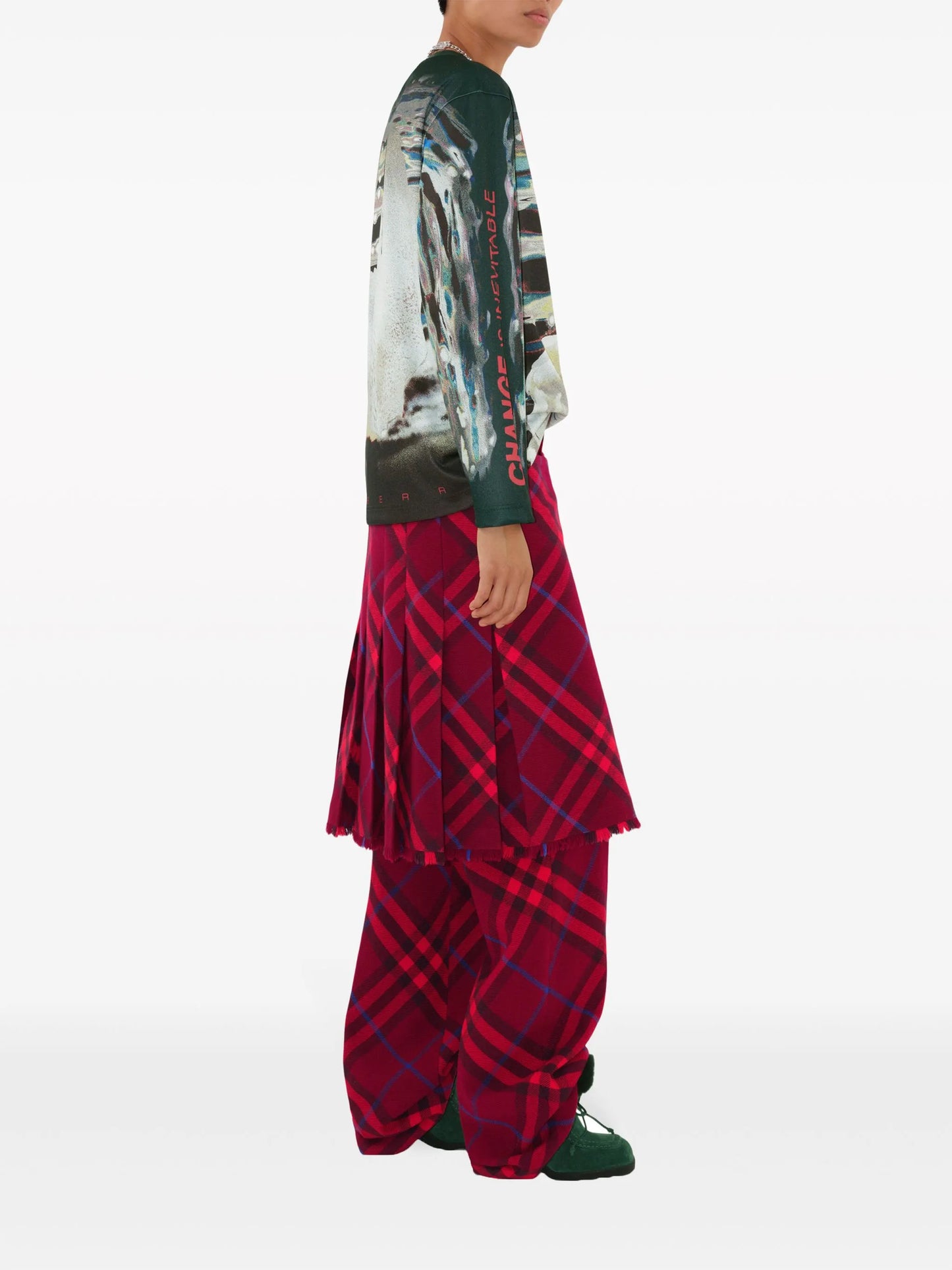 checked straight-leg wool trousers
