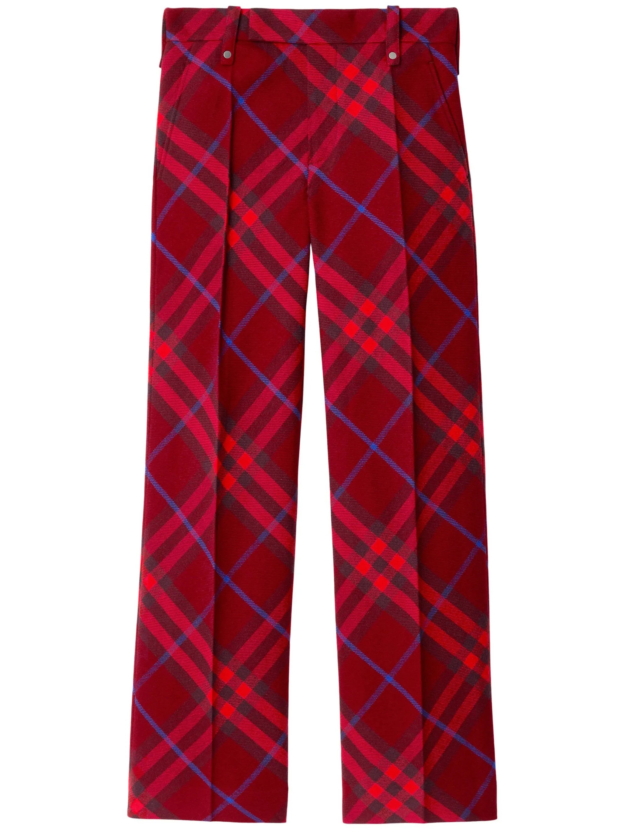 checked straight-leg wool trousers