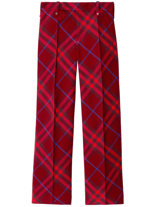 checked straight-leg wool trousers
