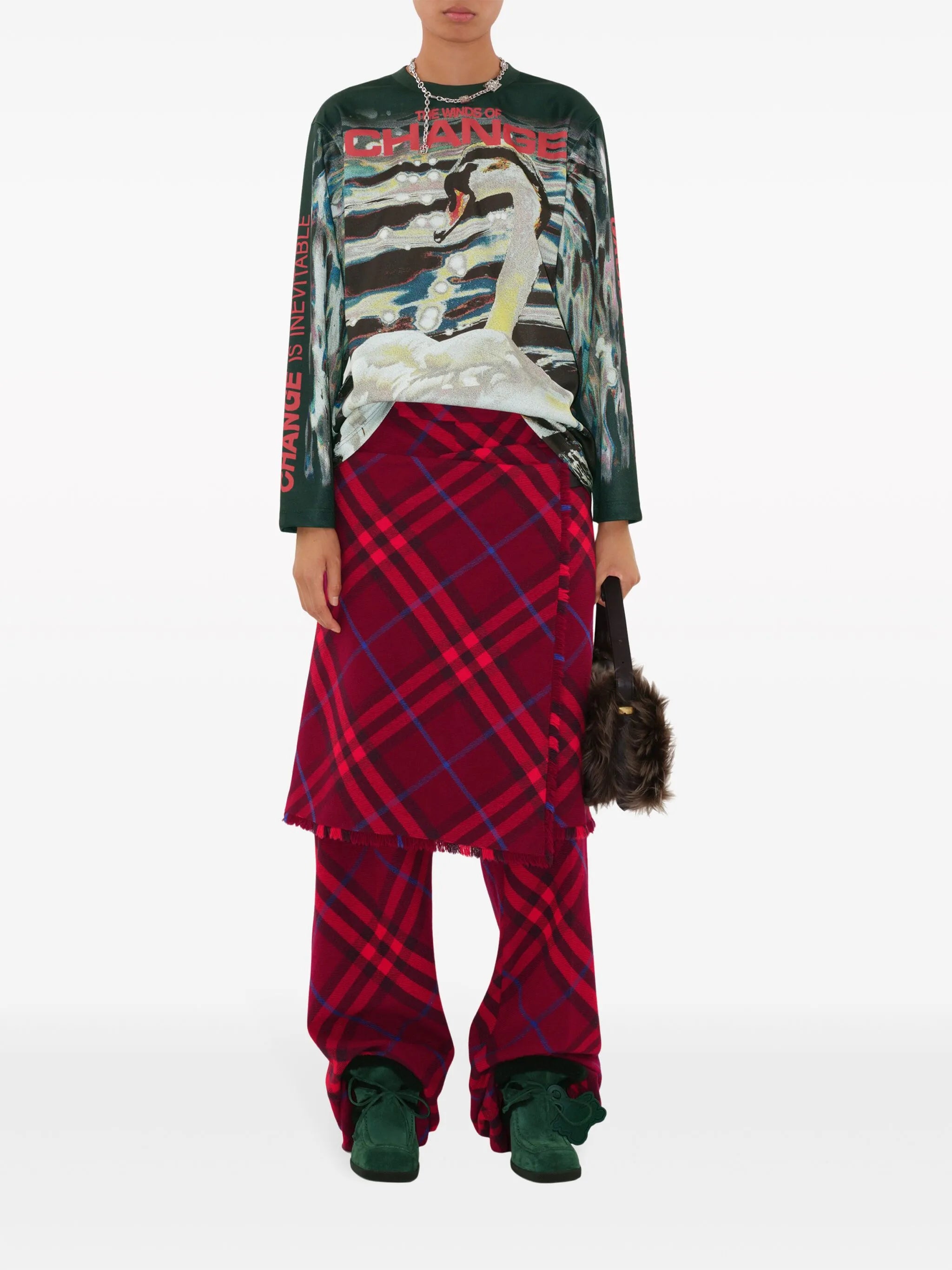 checked straight-leg wool trousers