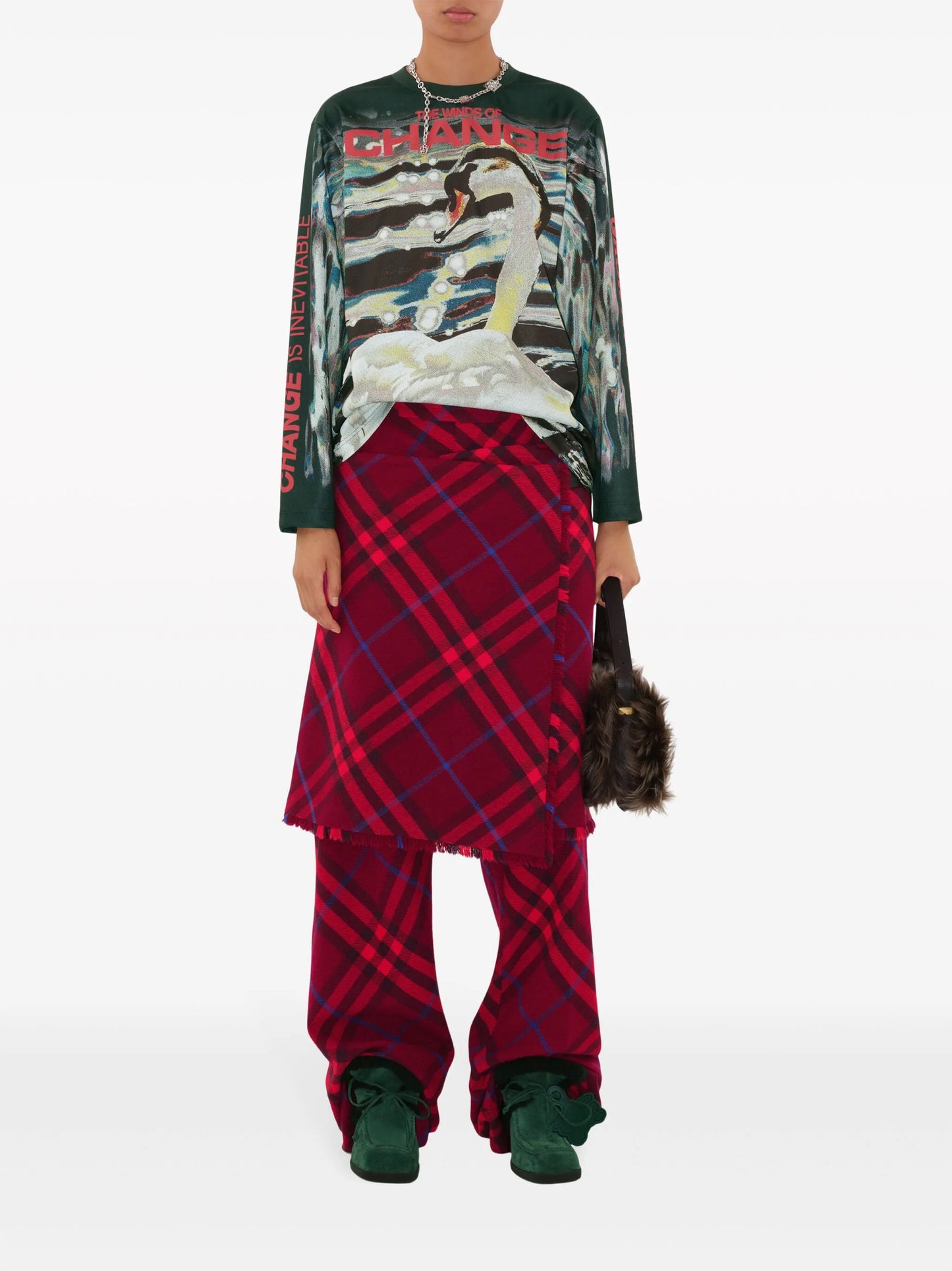 checked straight-leg wool trousers