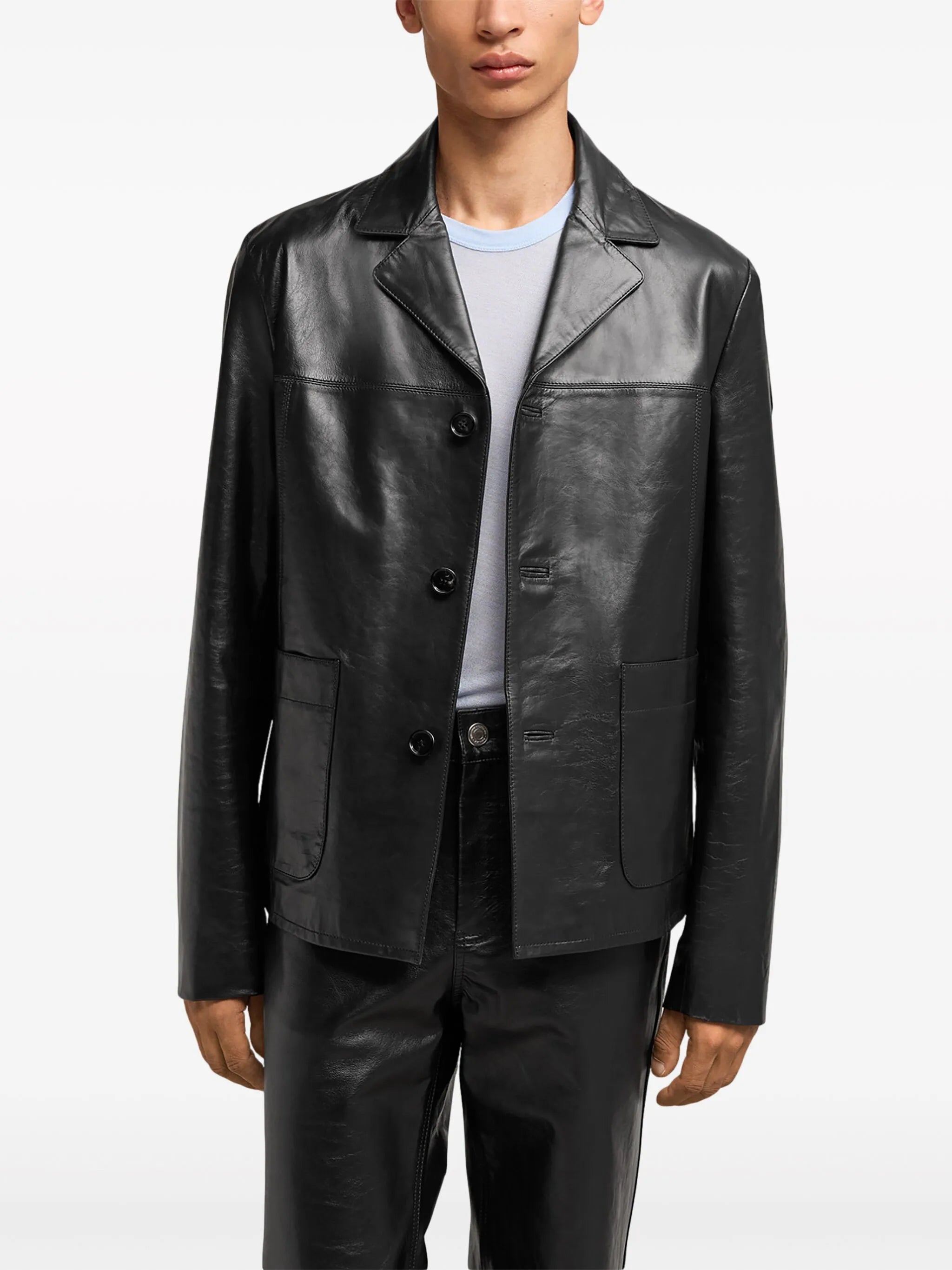 single-breasted leather jacket