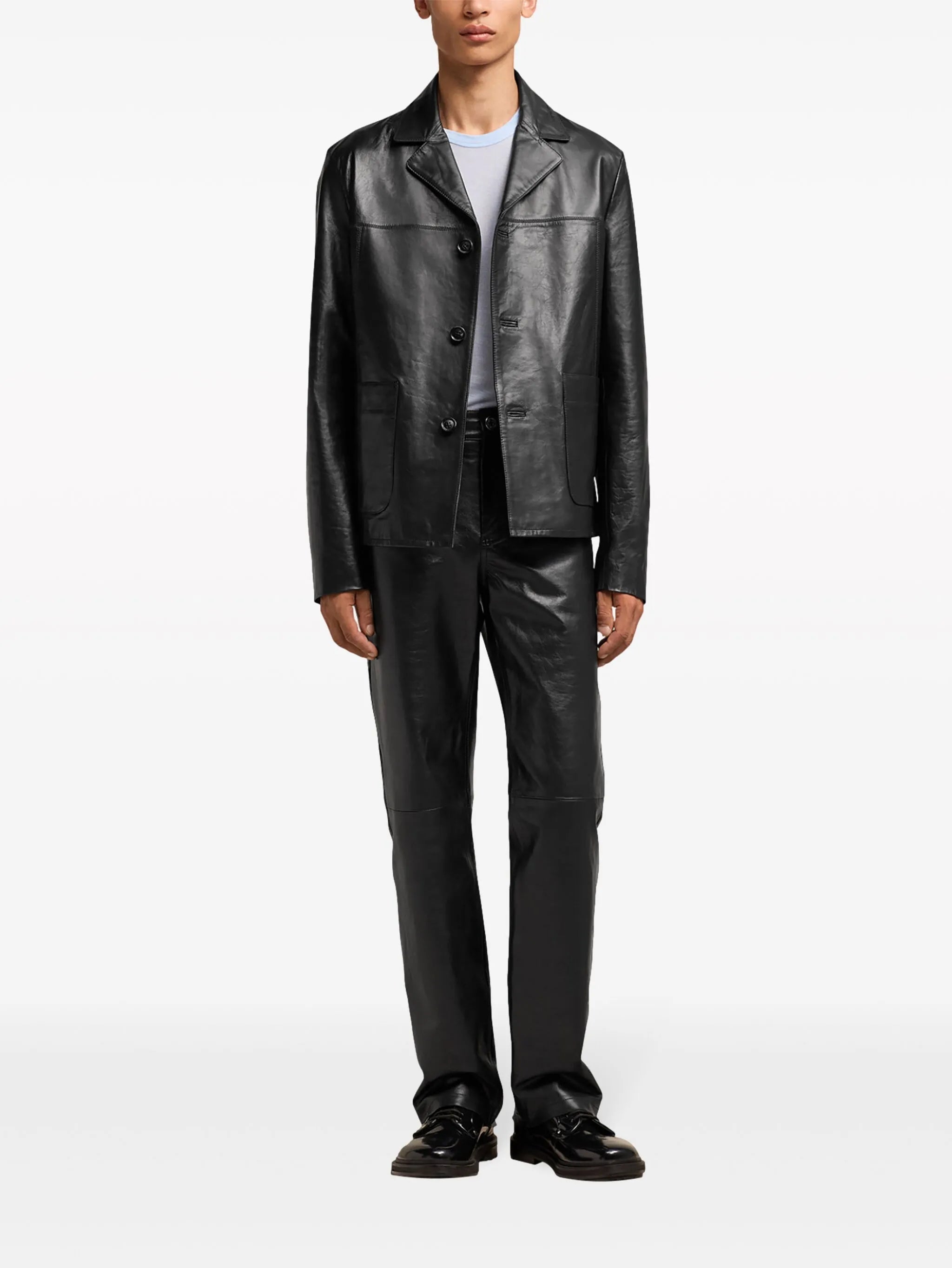 single-breasted leather jacket