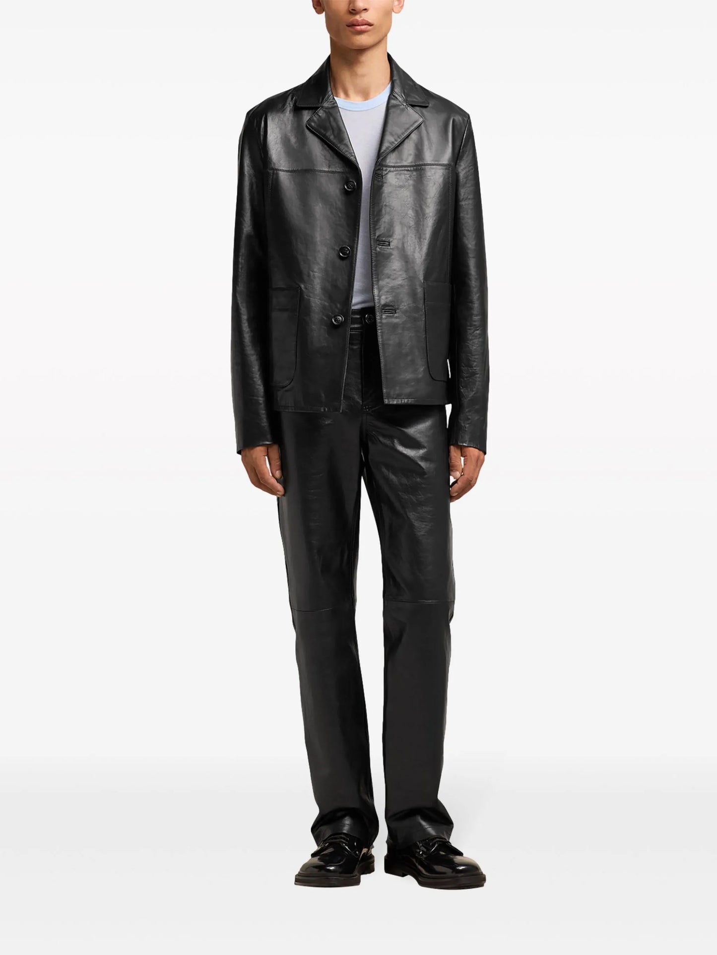 single-breasted leather jacket