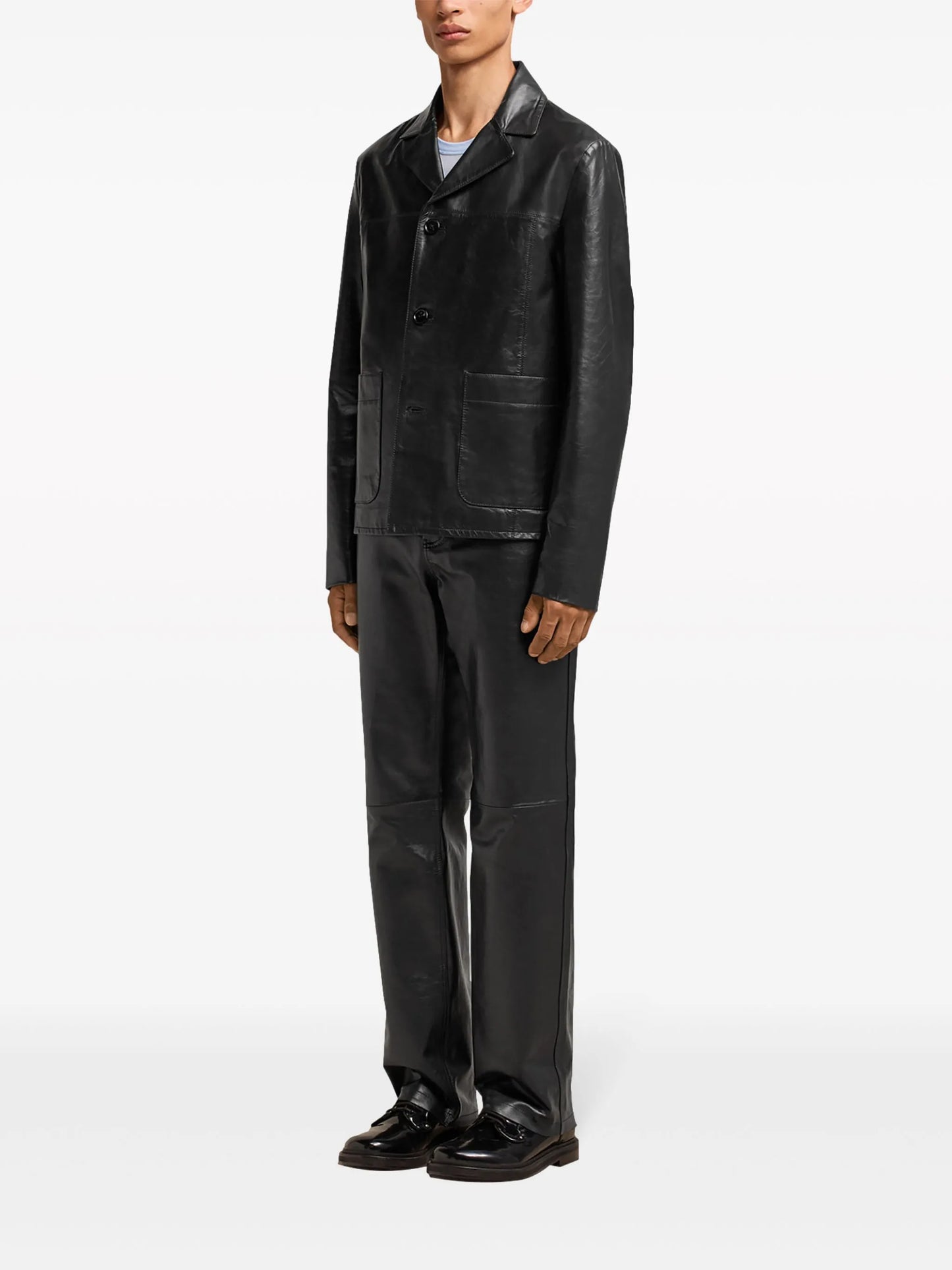 single-breasted leather jacket
