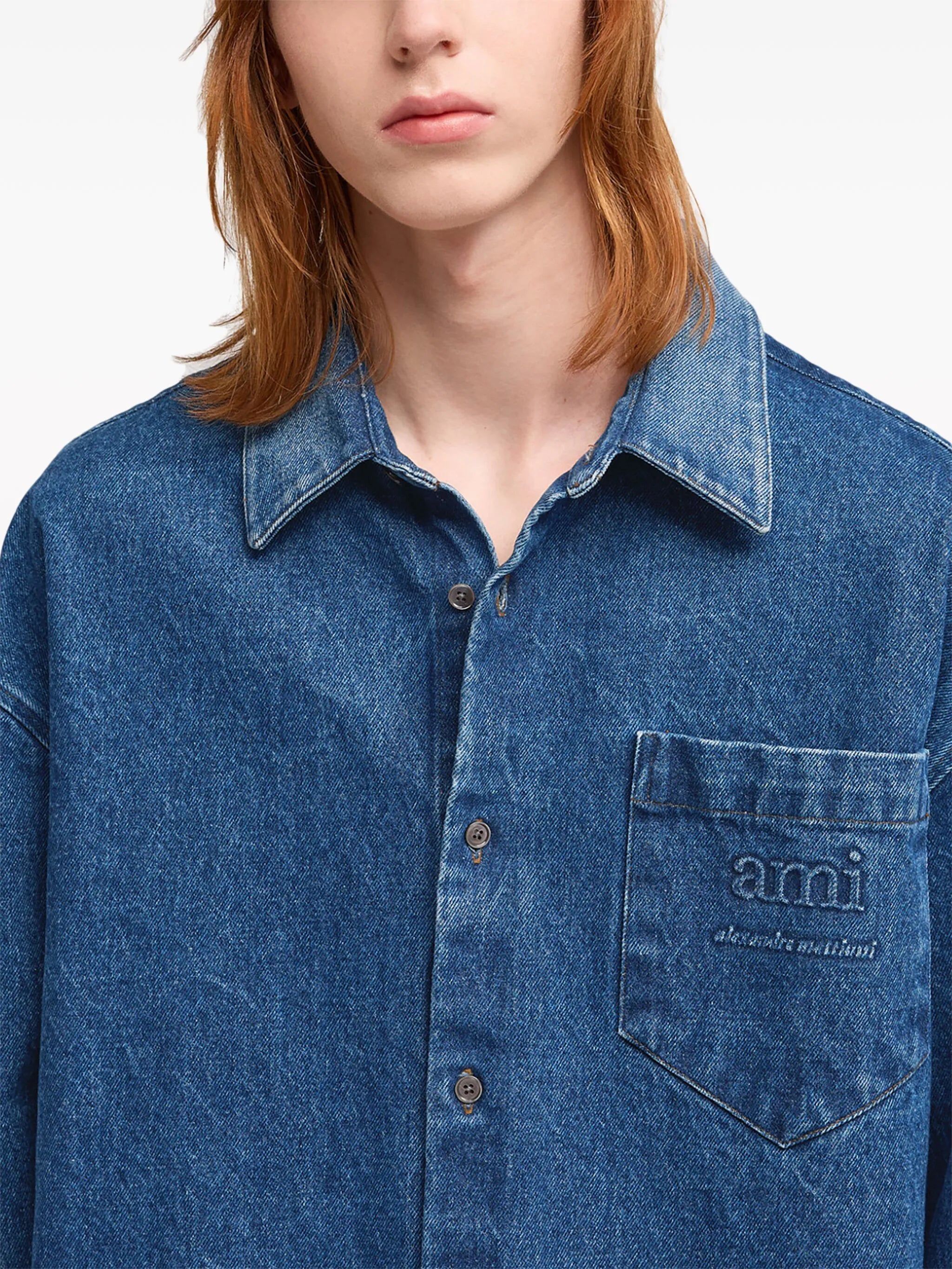 logo-embroidery denim shirt