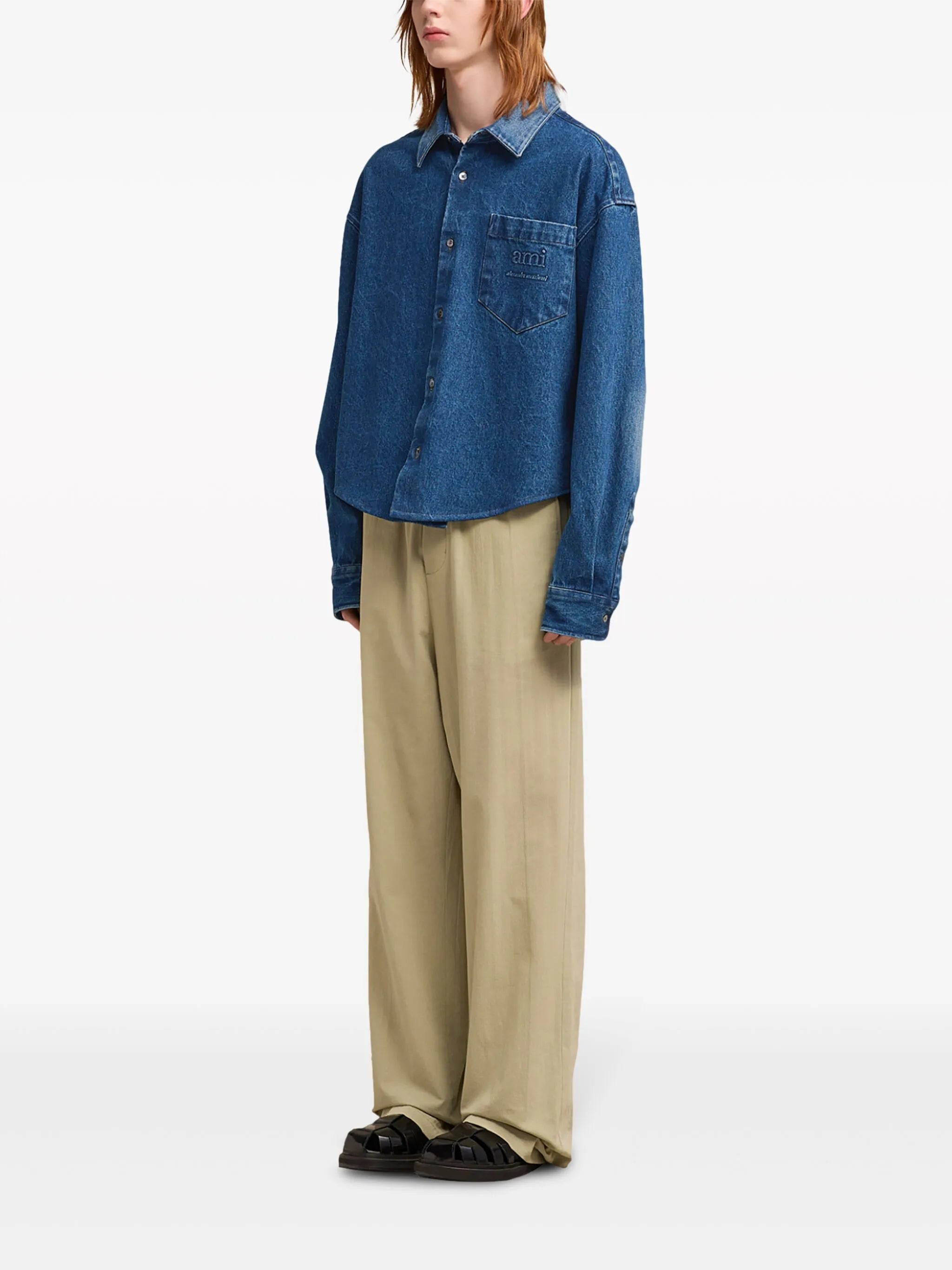 logo-embroidery denim shirt