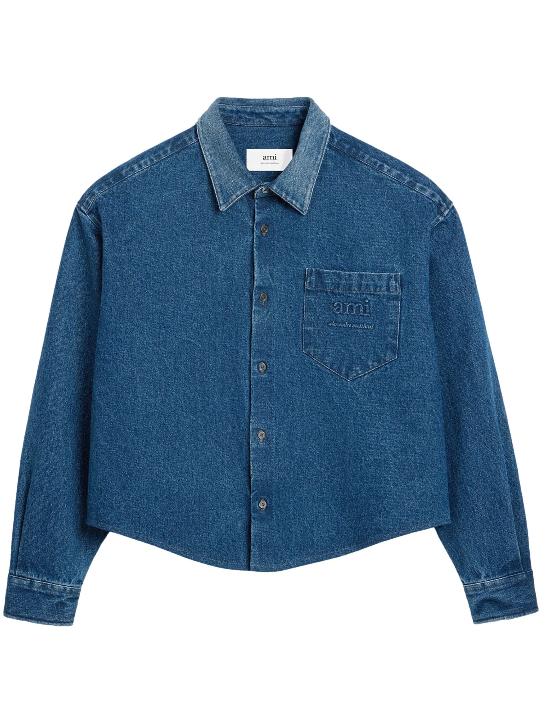 logo-embroidery denim shirt