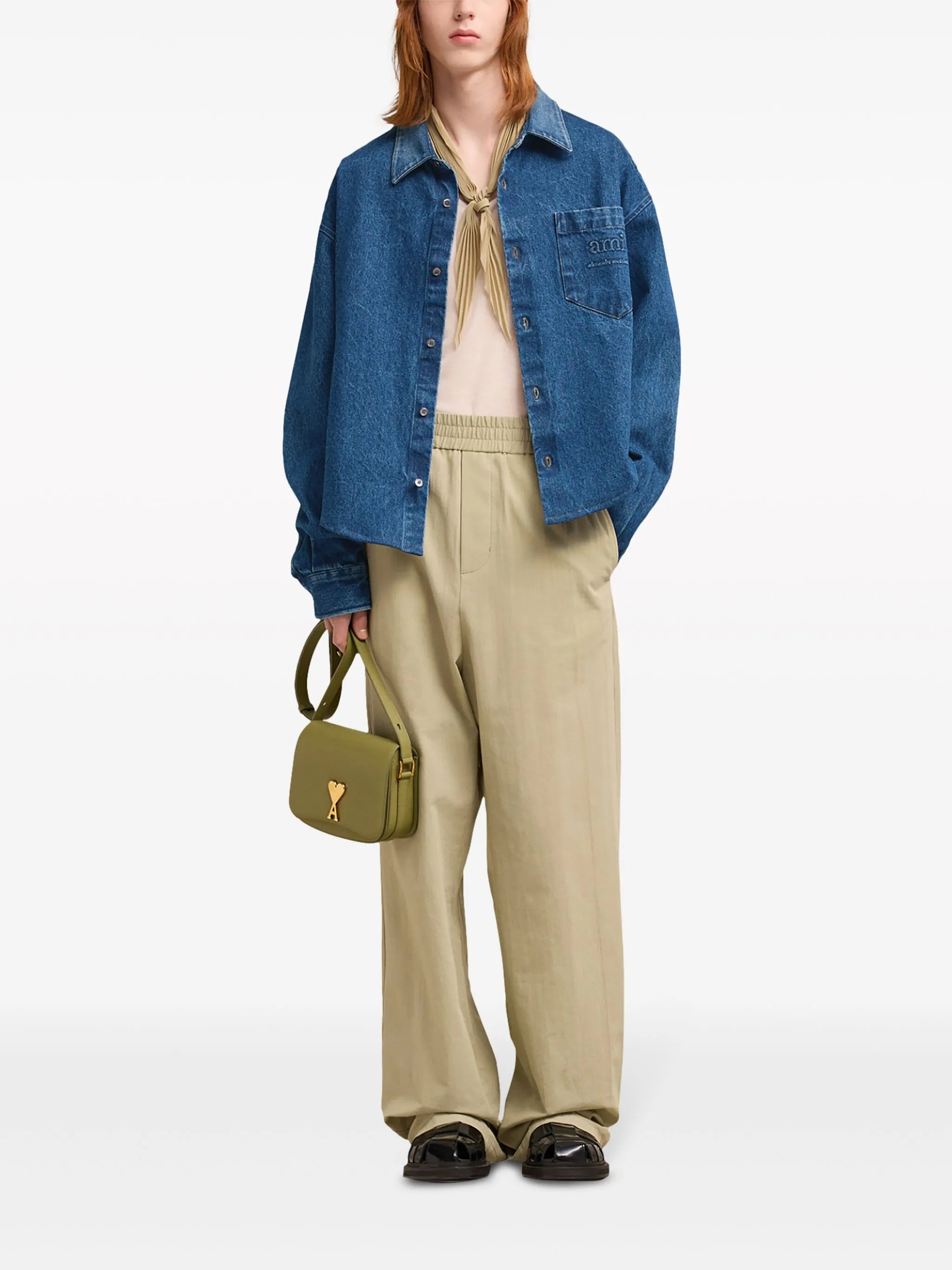logo-embroidery denim shirt