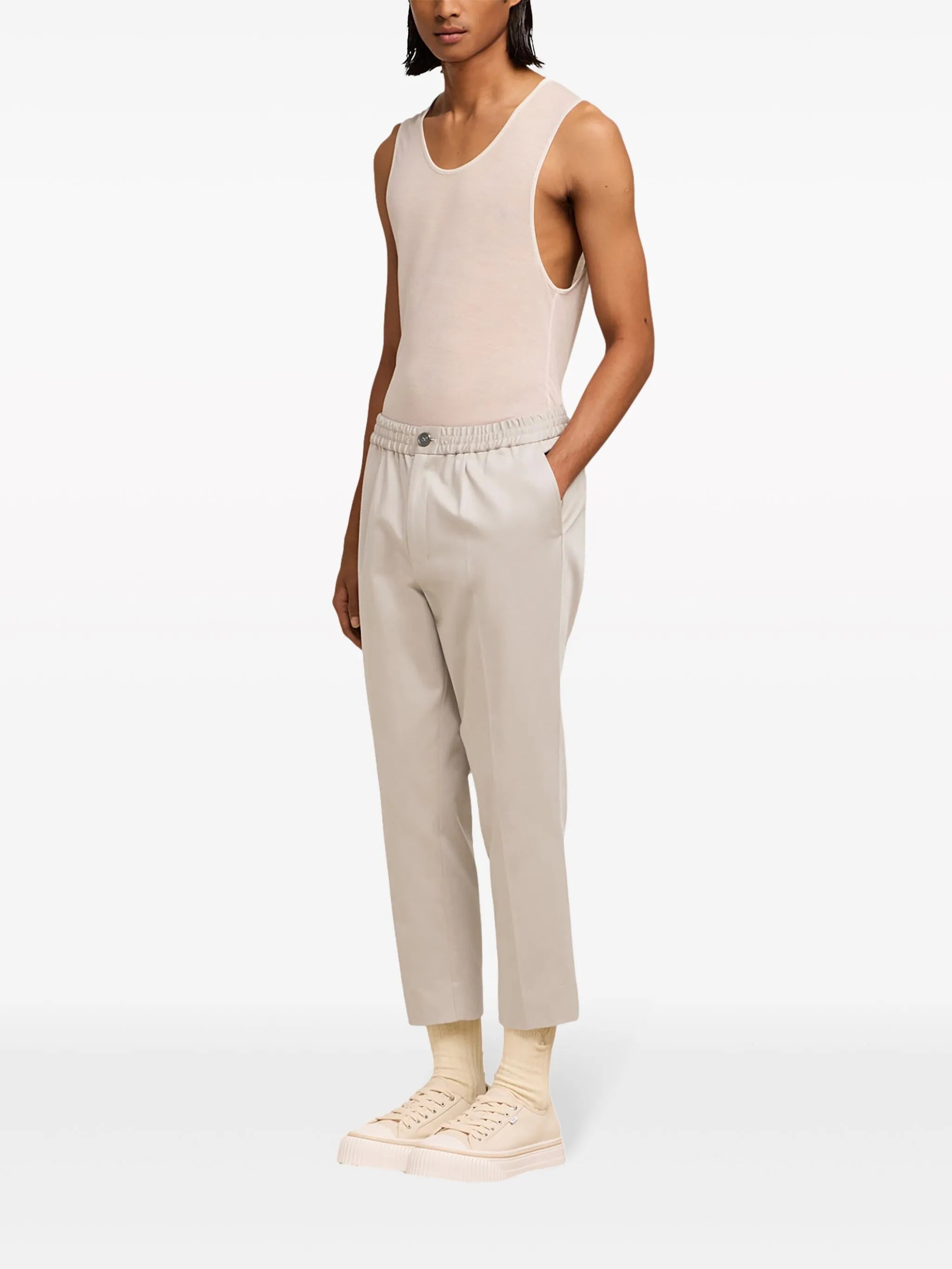 elasticated-waist cropped trousers
