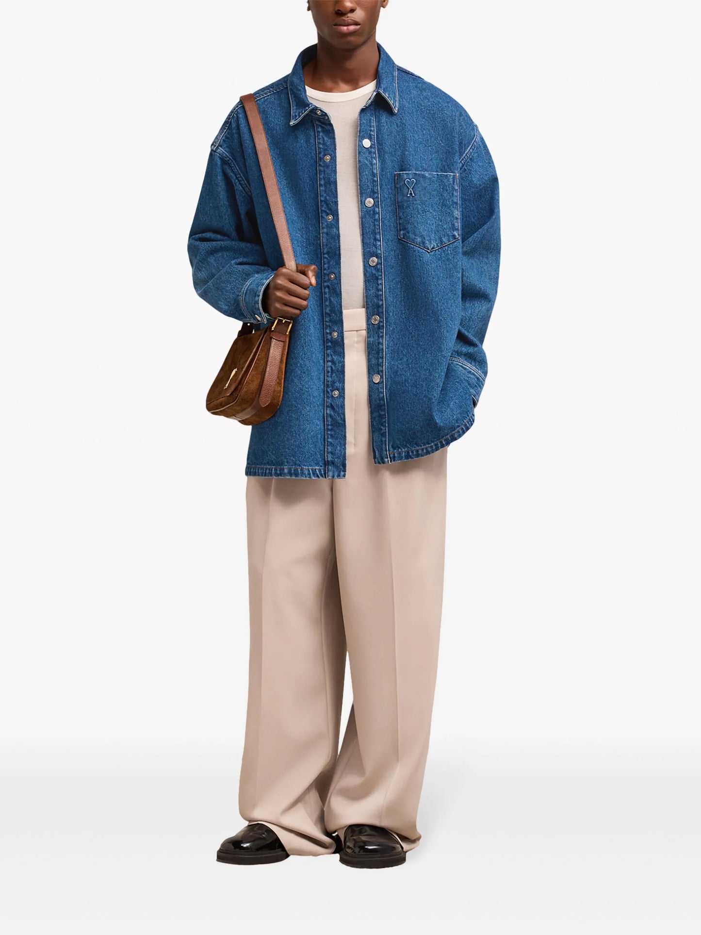 logo-embroidered denim shirt jacket