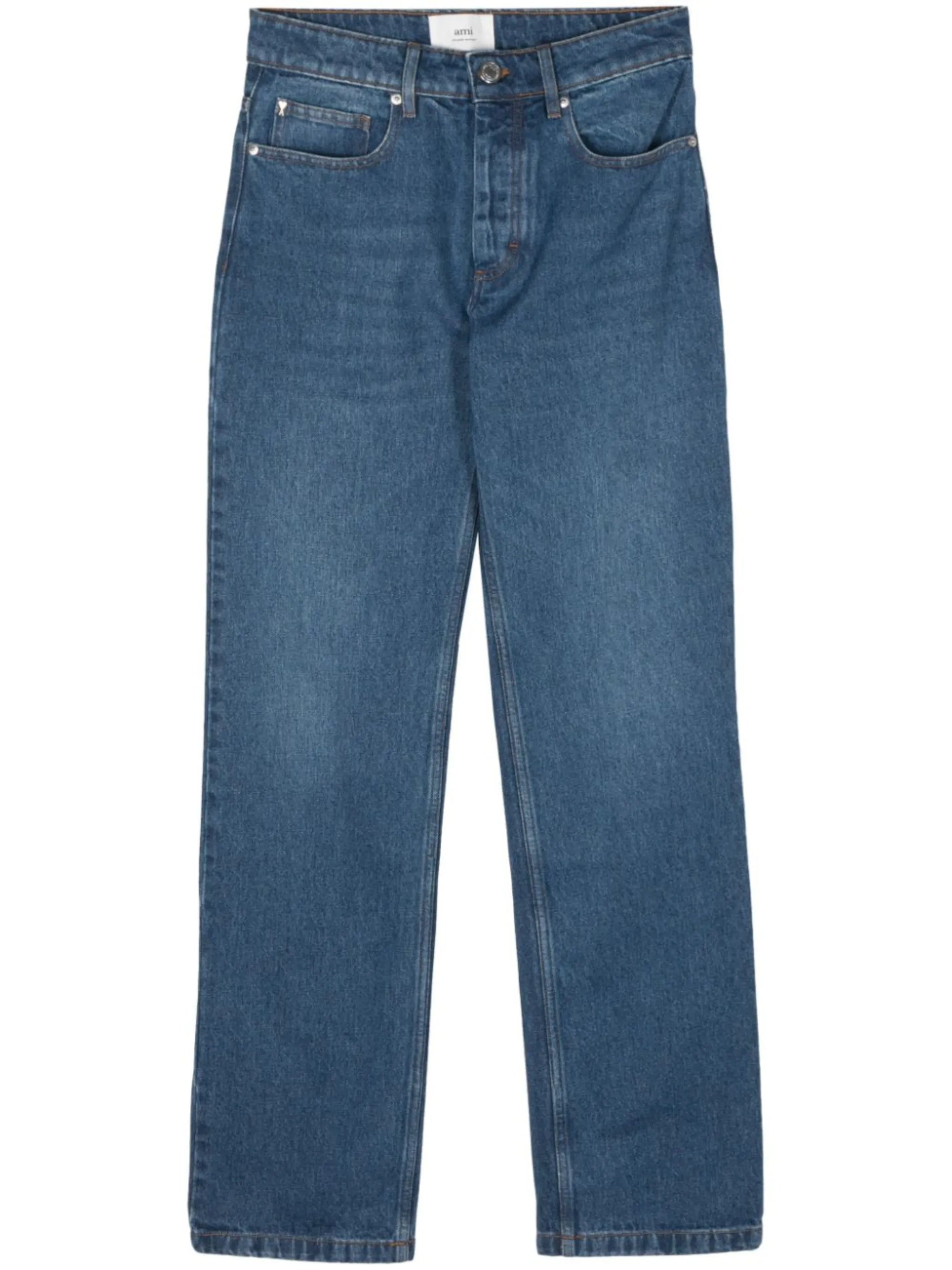 mid-rise straight-leg jeans