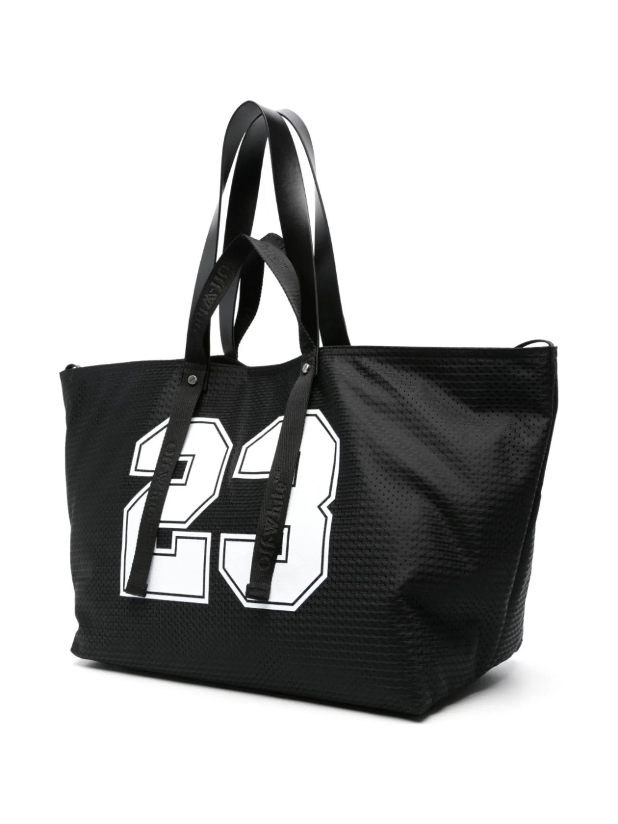 logo-print mesh tote bag