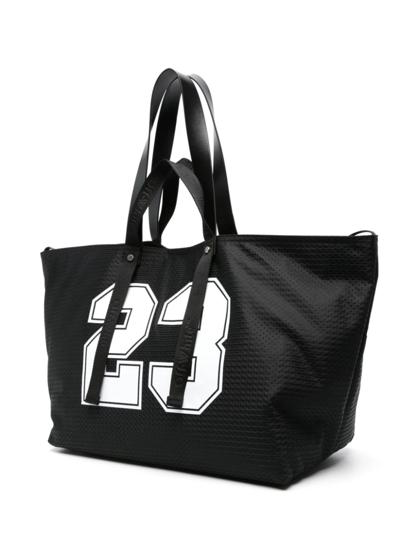 logo-print mesh tote bag