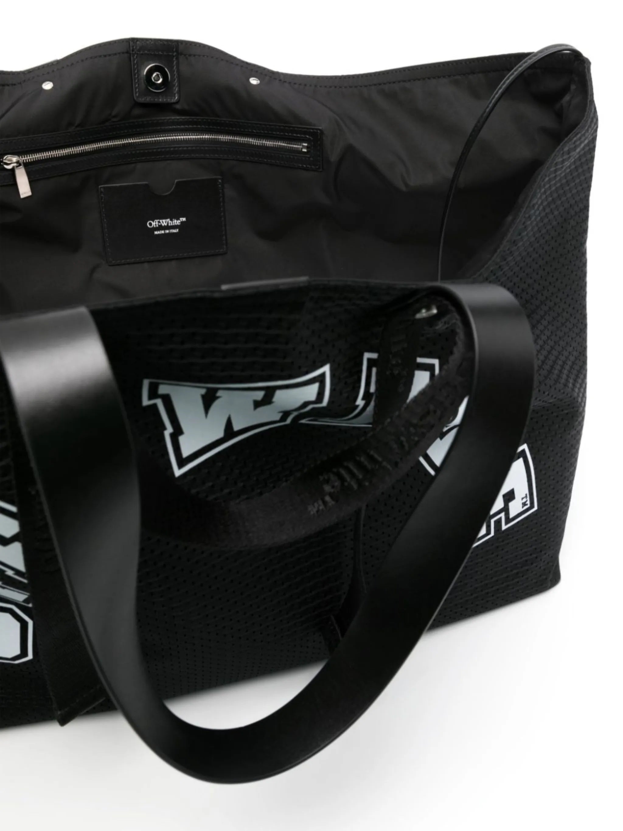 logo-print mesh tote bag