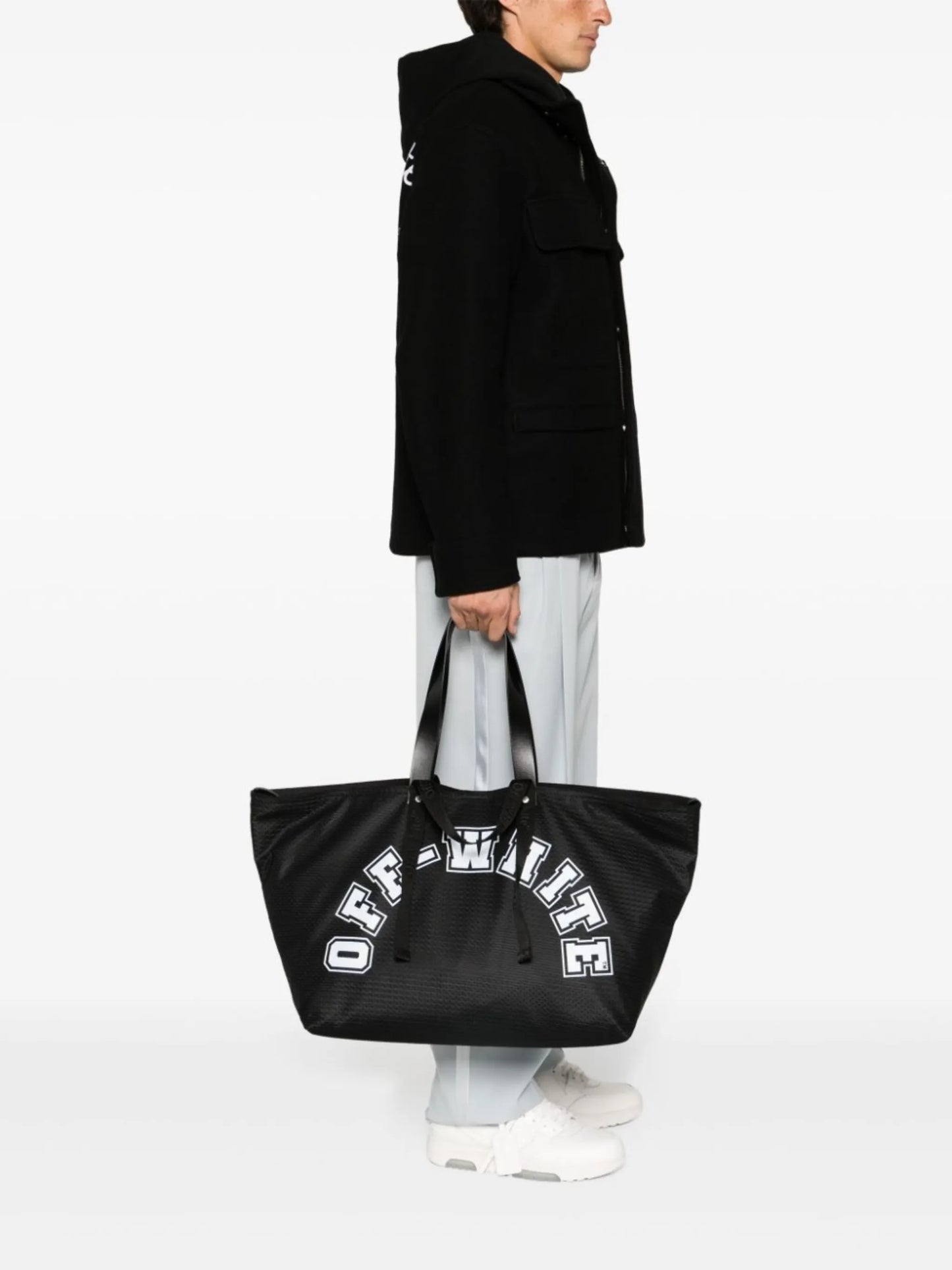logo-print mesh tote bag