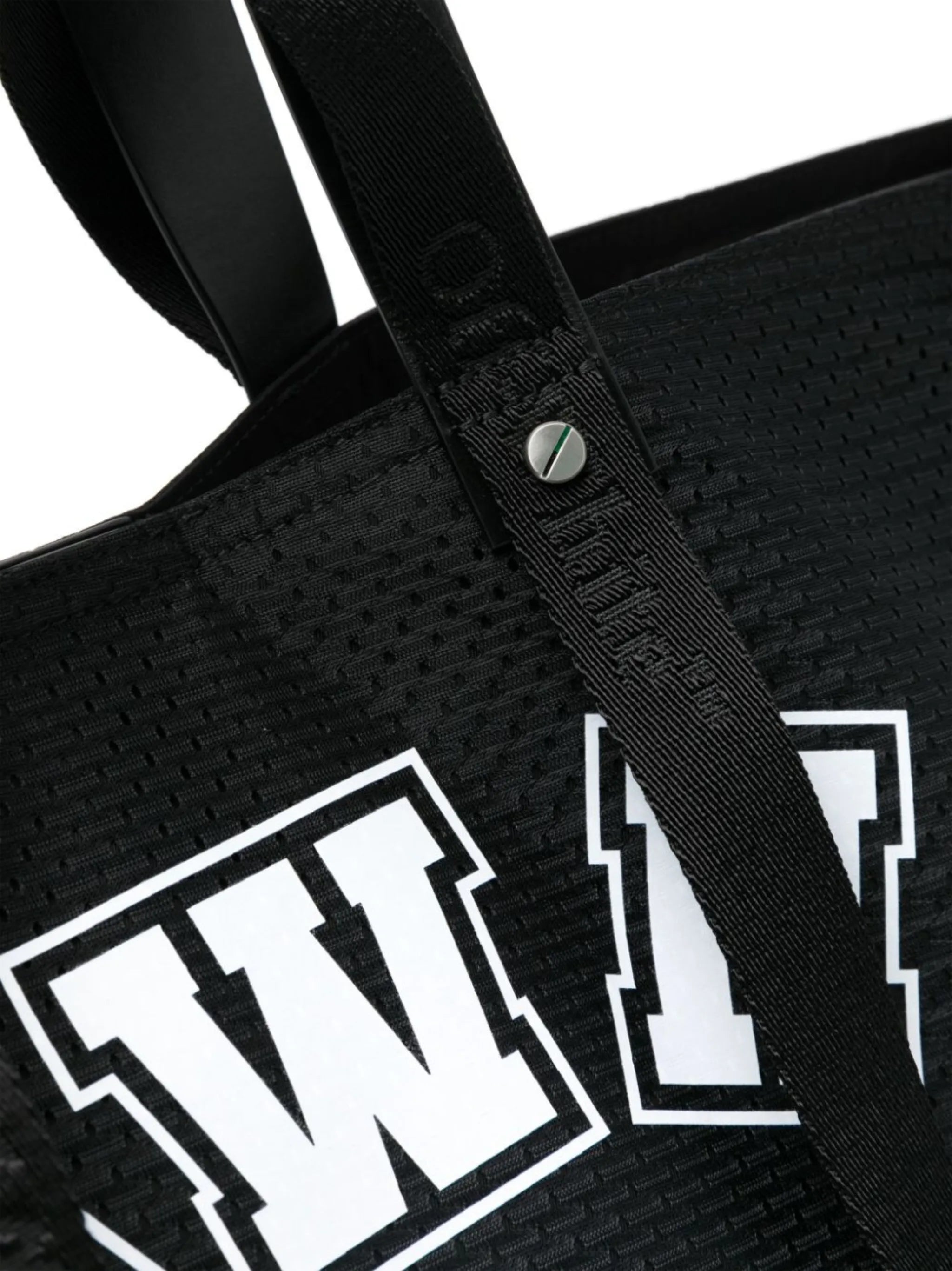 logo-print mesh tote bag