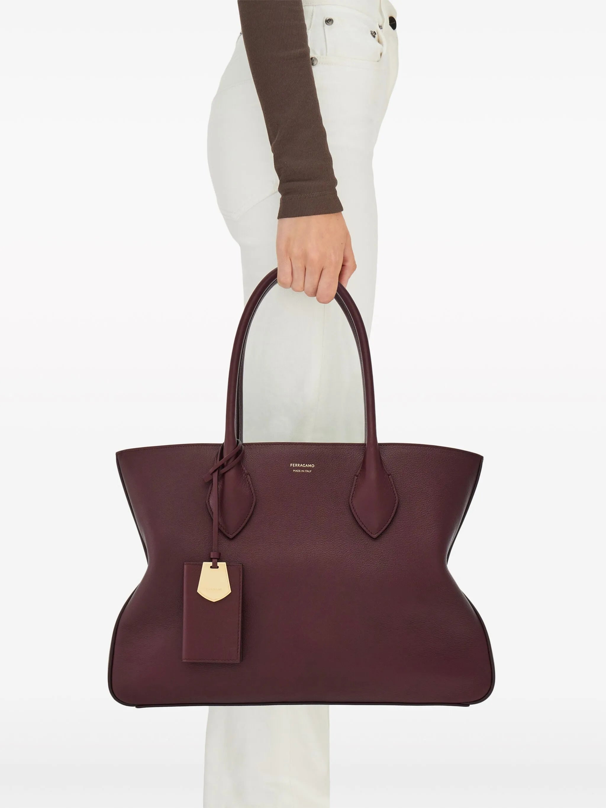large logo-stamp leather tote bag