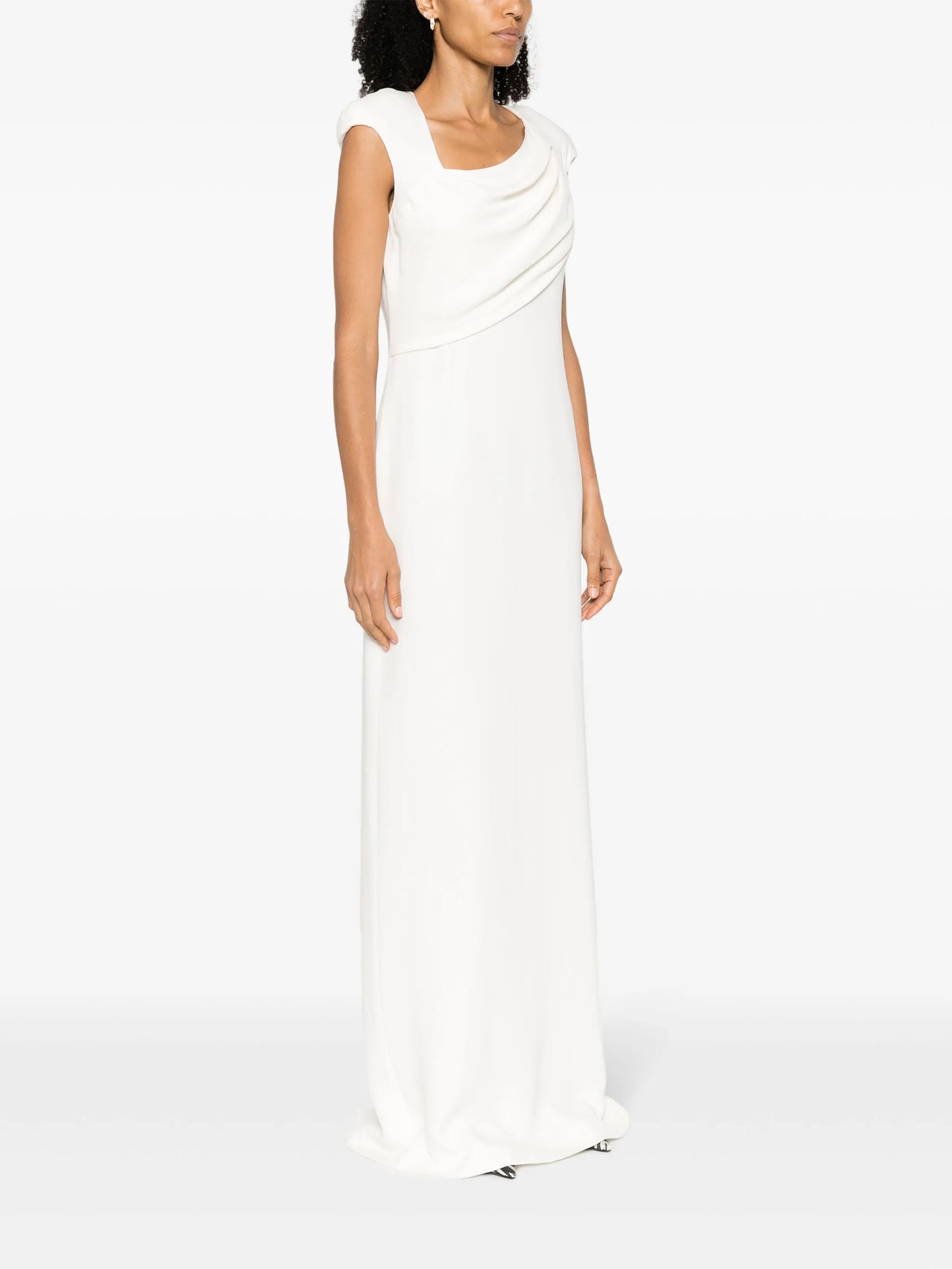 asymmetric-neck silk dress