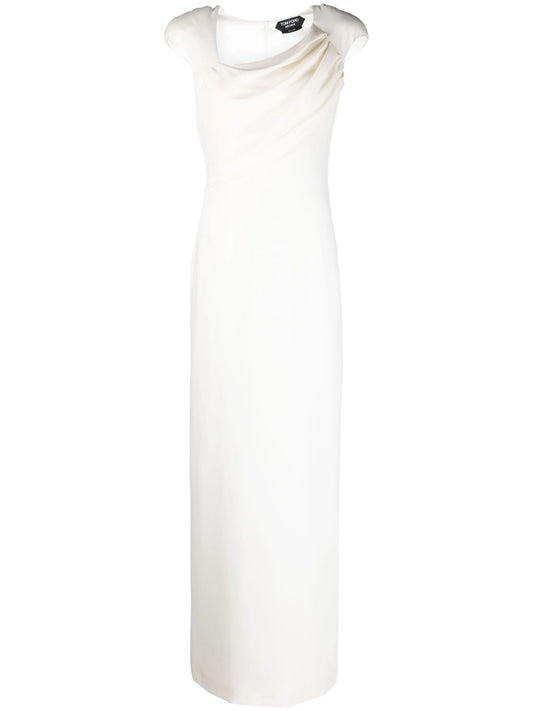 asymmetric-neck silk dress