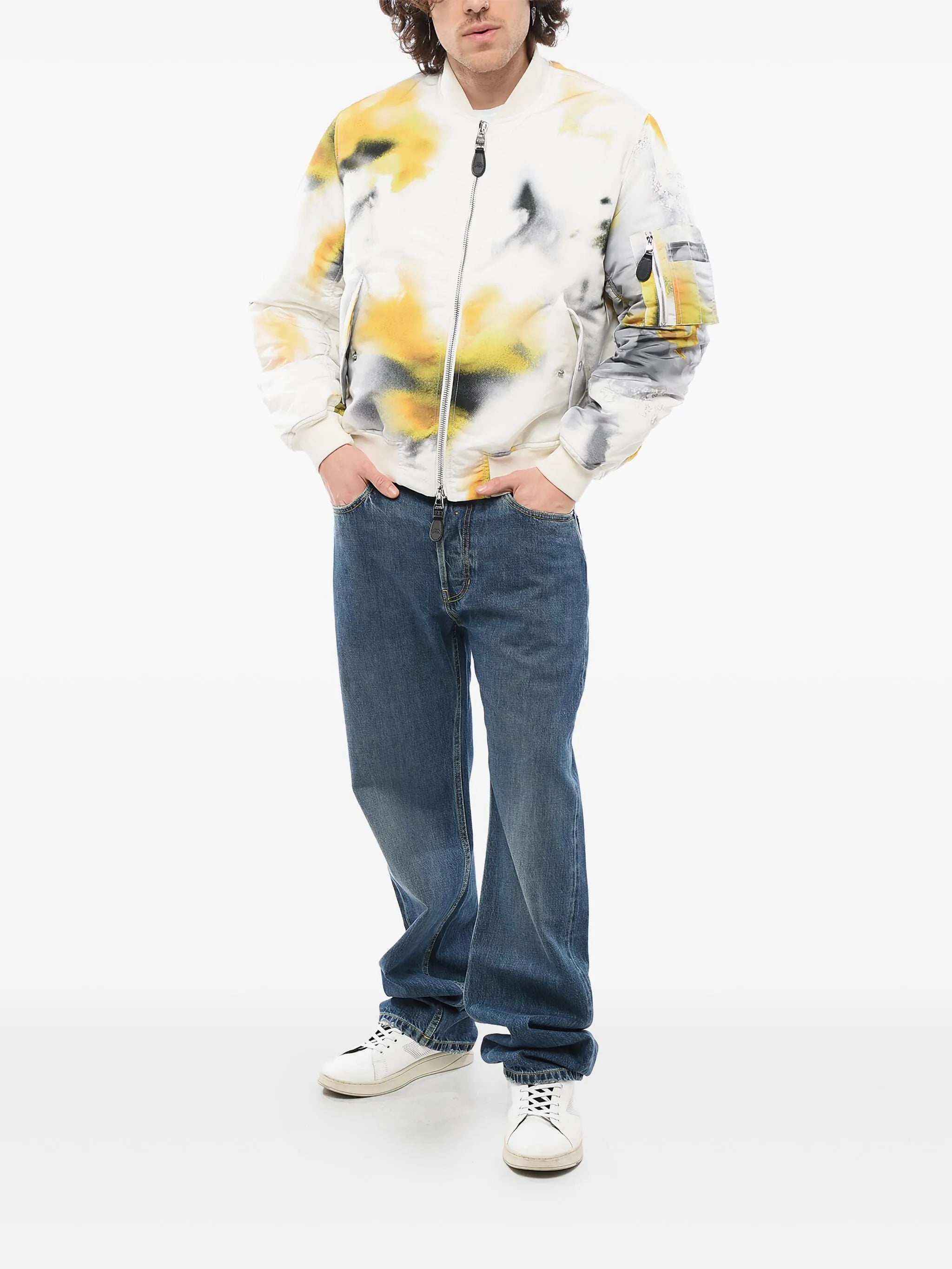 Obscured Flower padded bomber jacket