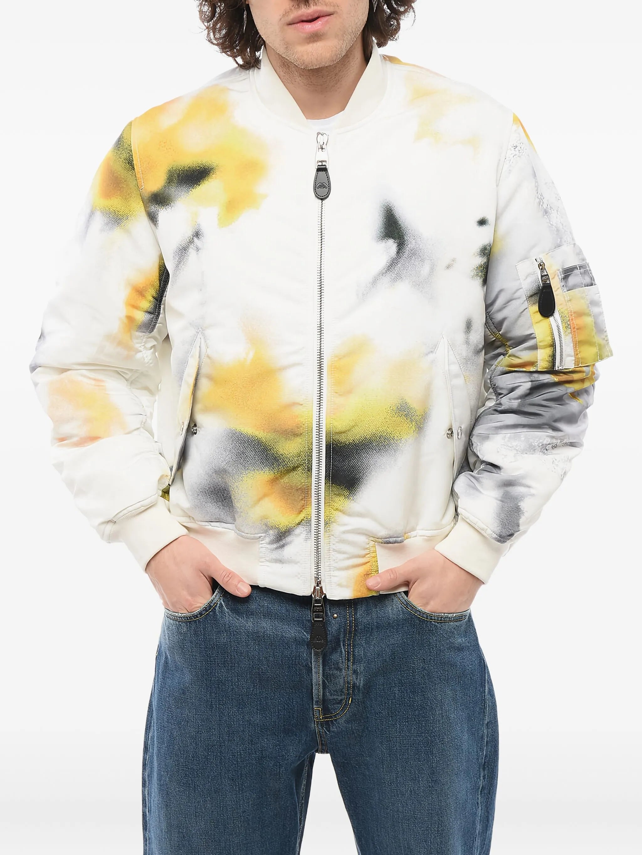 Obscured Flower padded bomber jacket